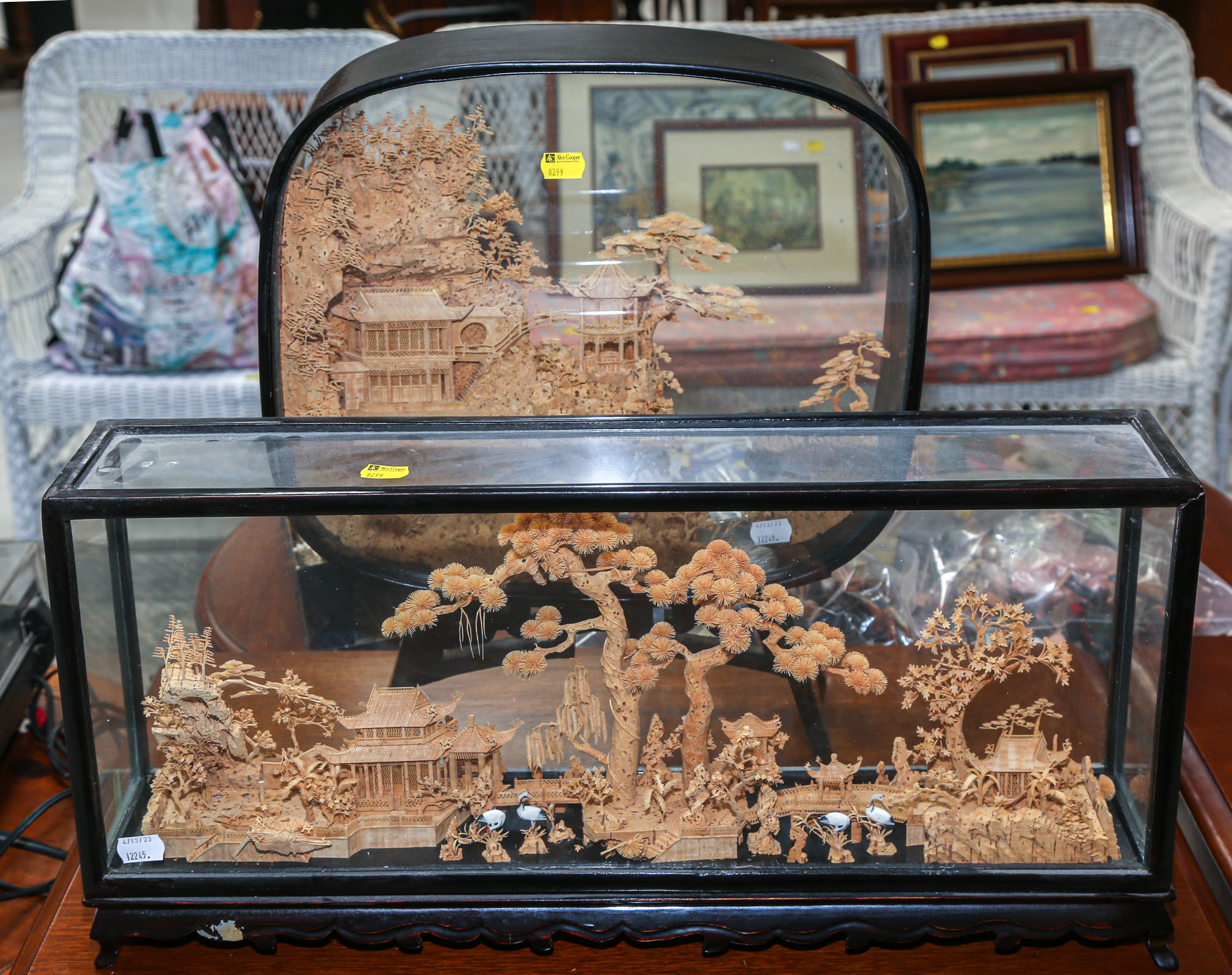TWO CHINESE CARVED CORK LANDSCAPE 2e9d02