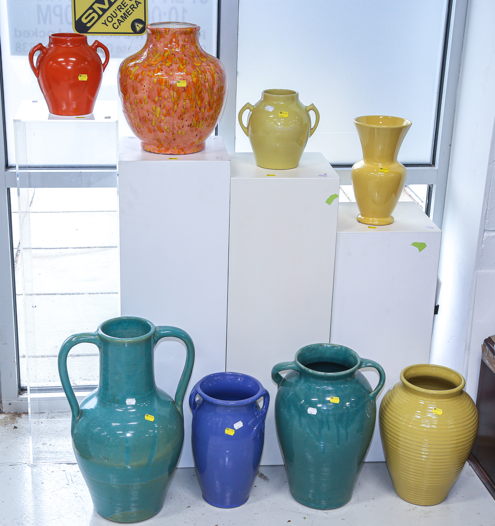 EIGHT COLORFUL POTTERY VASES 8