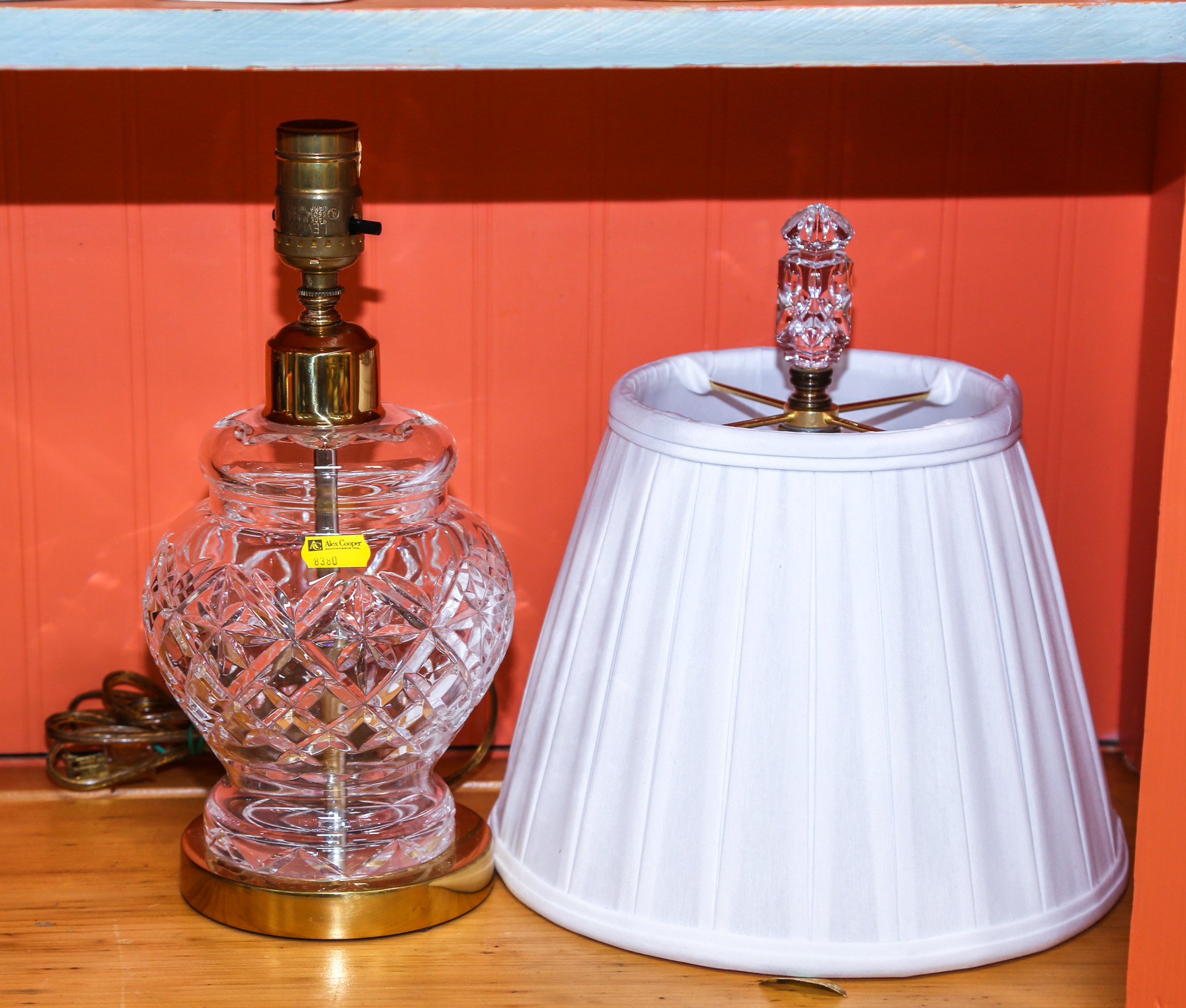 CUT GLASS LAMP With bright brass mounts