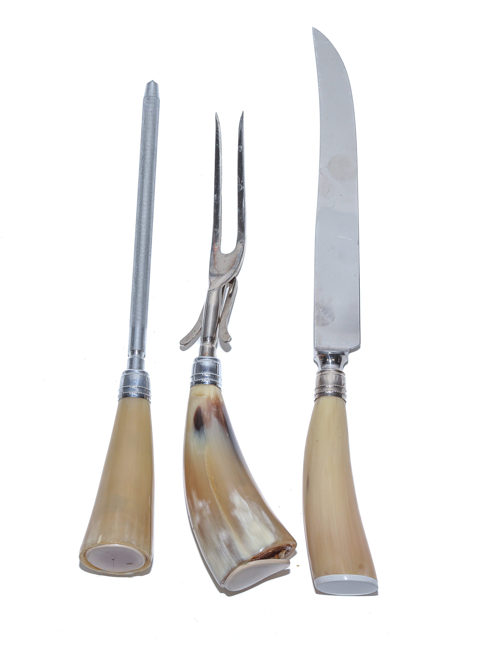 THREE-PIECE CARVING SET WITH HORN HANDLES
