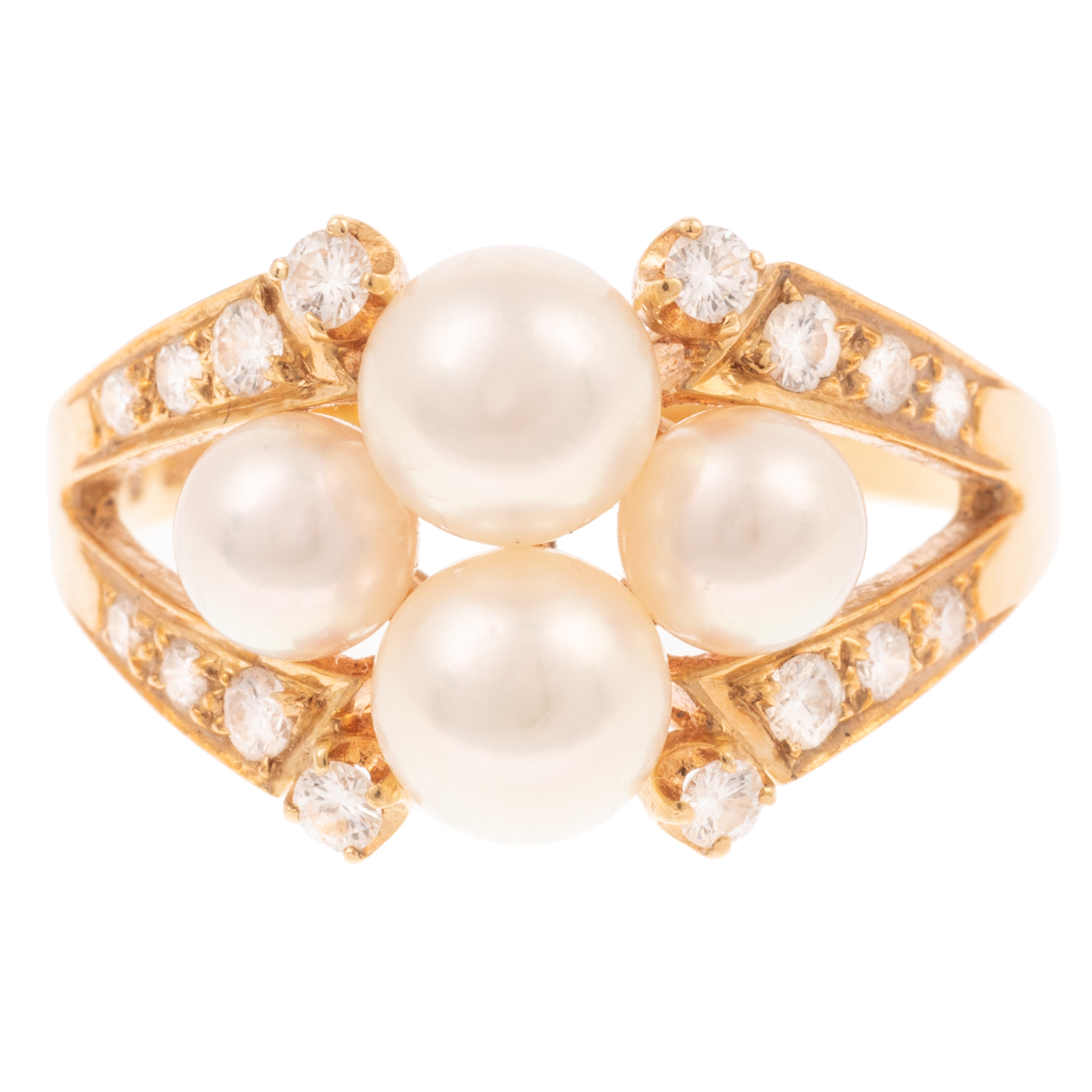 A MIKIMOTO FOUR PEARL & DIAMOND