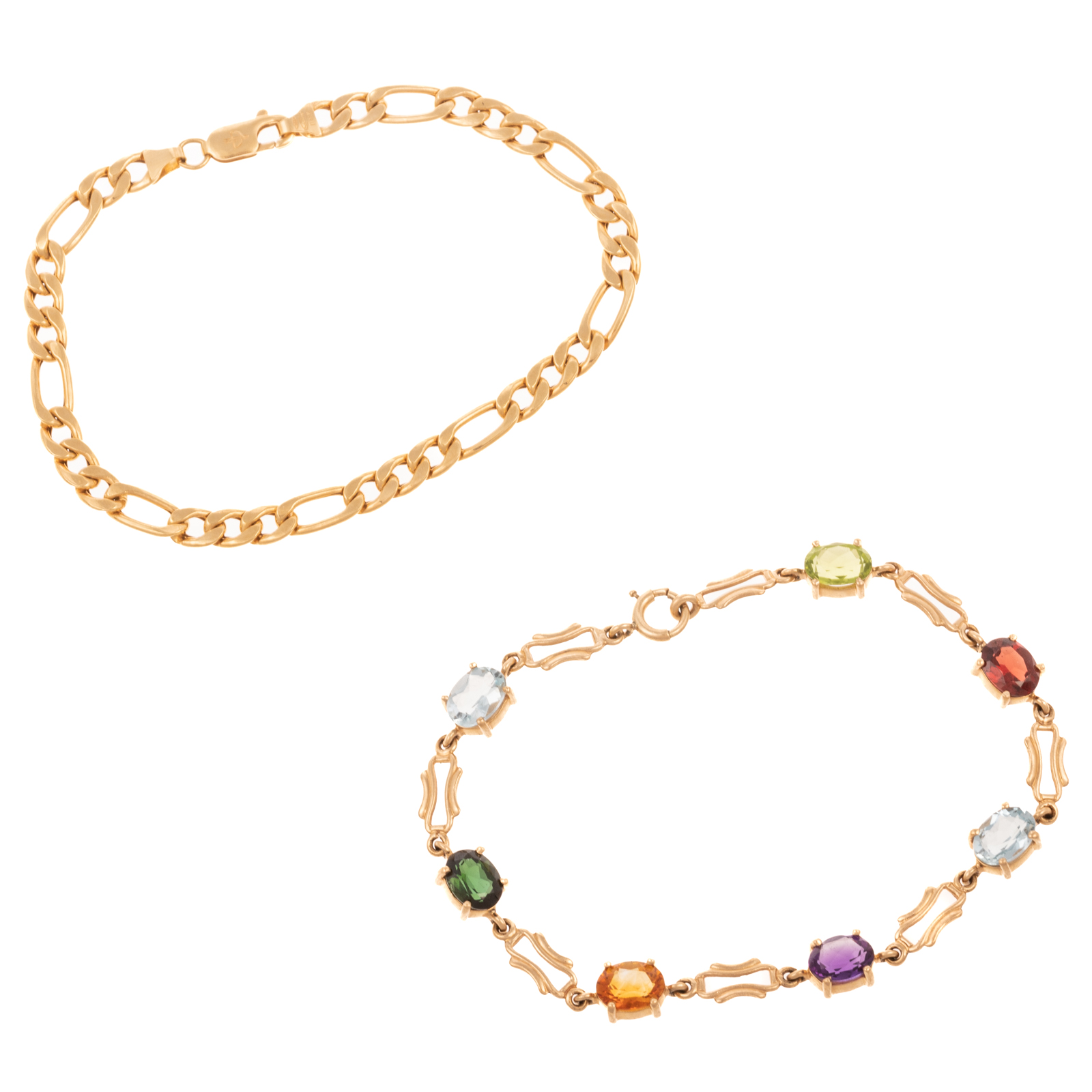 TWO GOLD GEMSTONE LINK BRACELETS 2e9f23