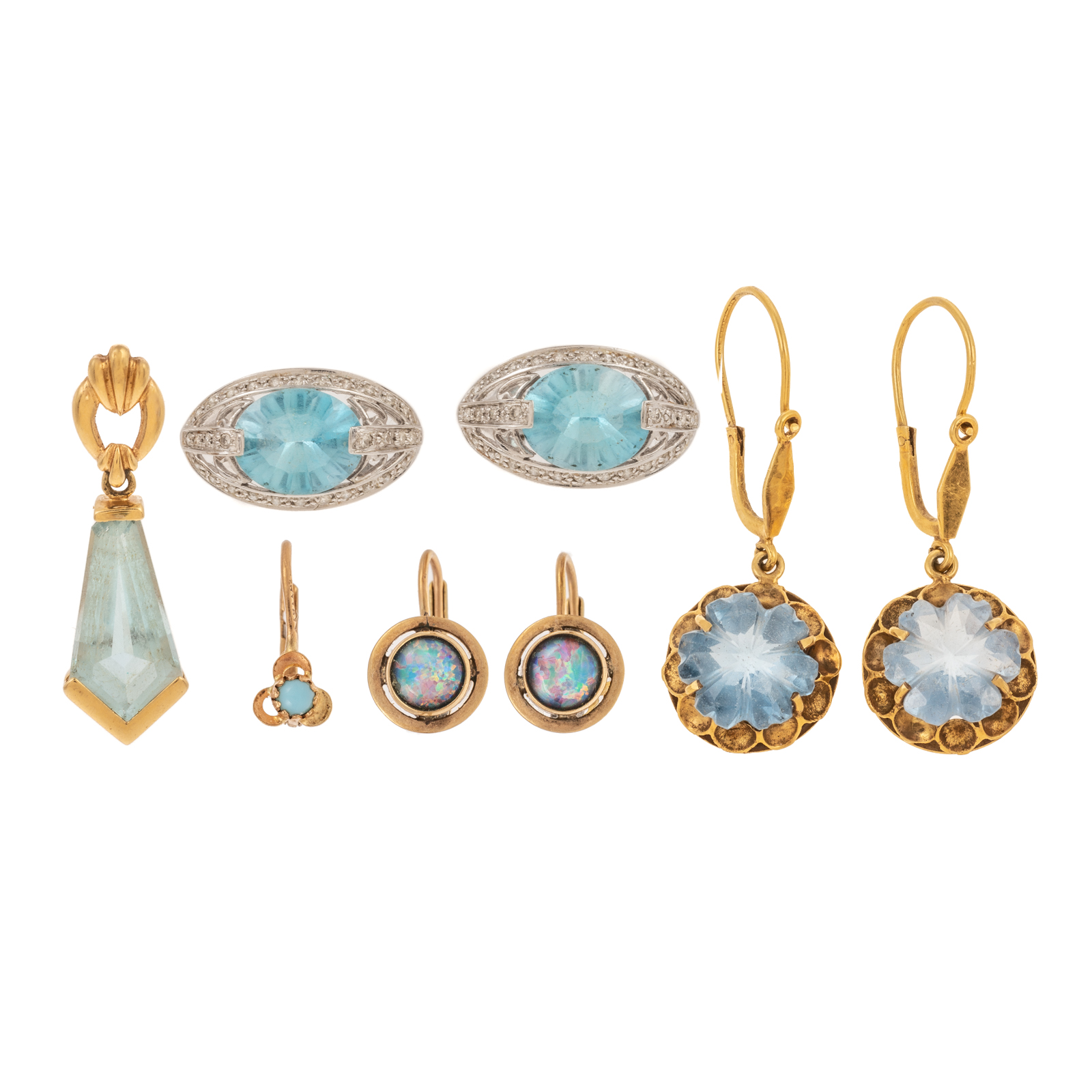 A COLLECTION OF GOLD GEMSTONE EARRINGS