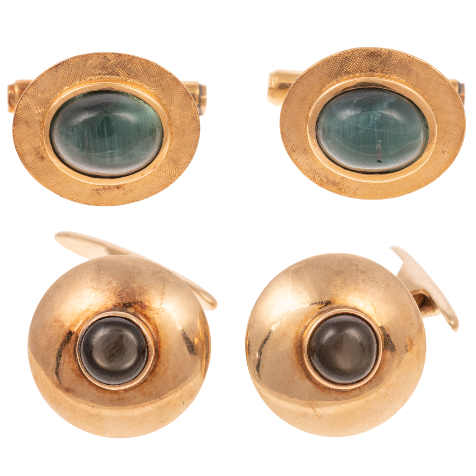 TWO PAIRS OF CABOCHON GEMSTONE CUFFLINKS