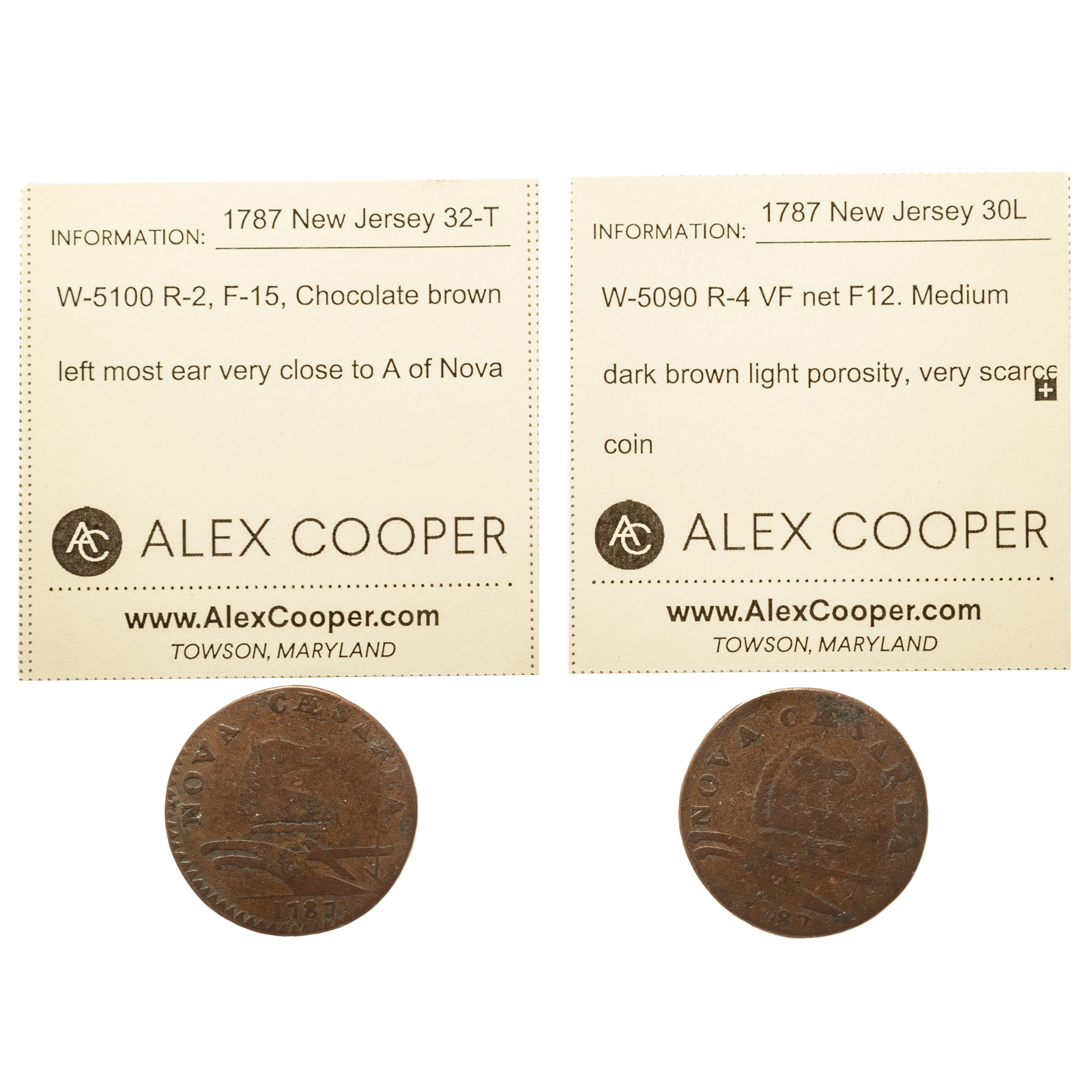 A PAIR OF 1787 NEW JERSEY COPPERS