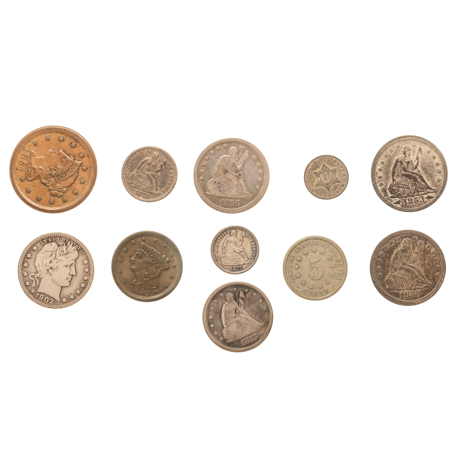 ELEVEN US TYPE COINS WITH NICE