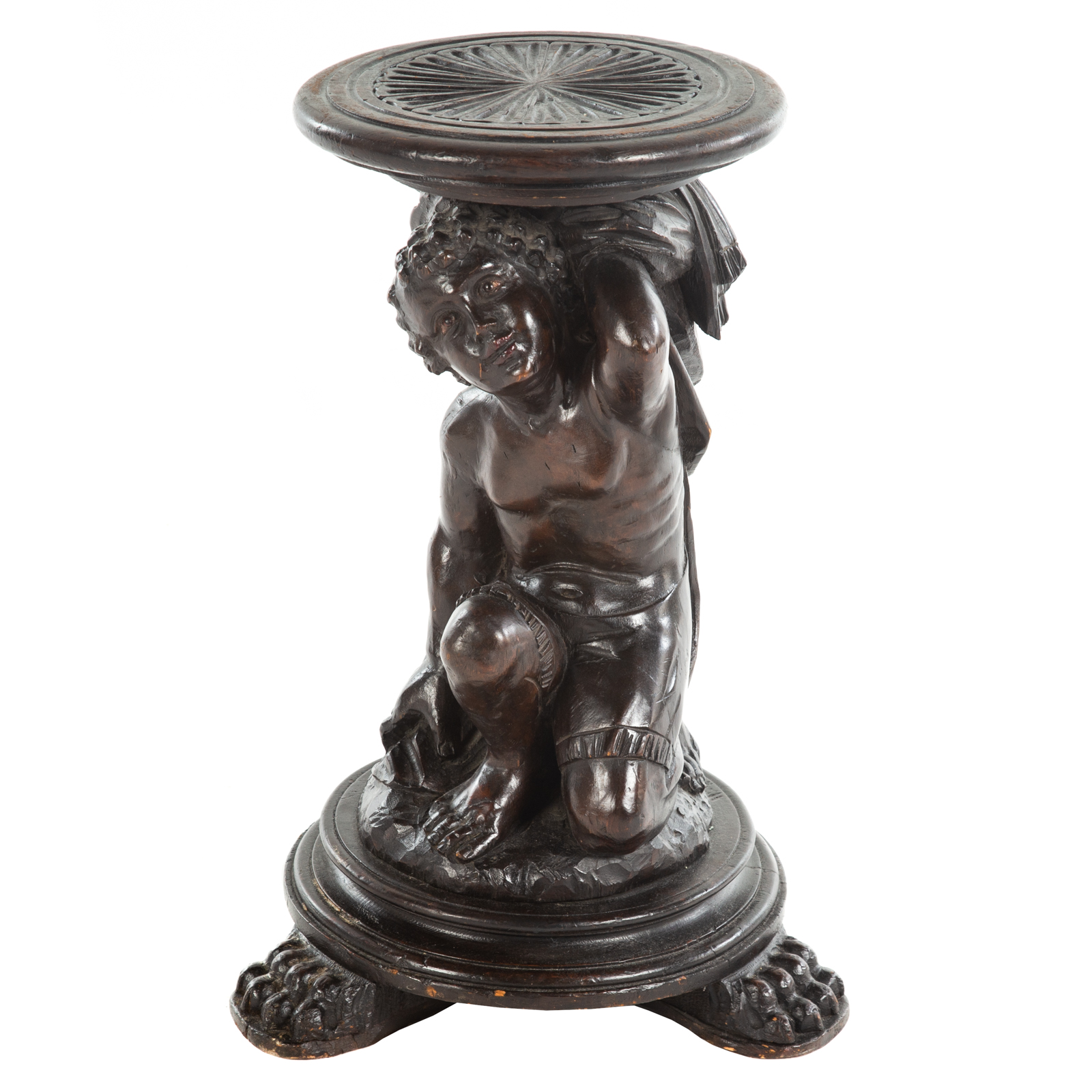 BLACK FOREST FIGURAL CARVED TABOURET