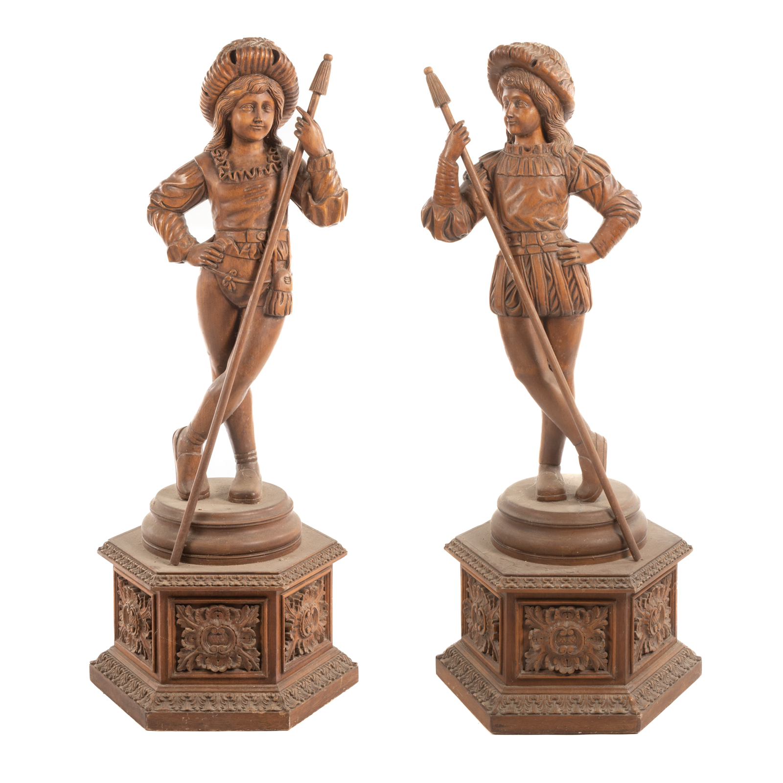 A PAIR OF CONTINENTAL CARVED CAVALIER