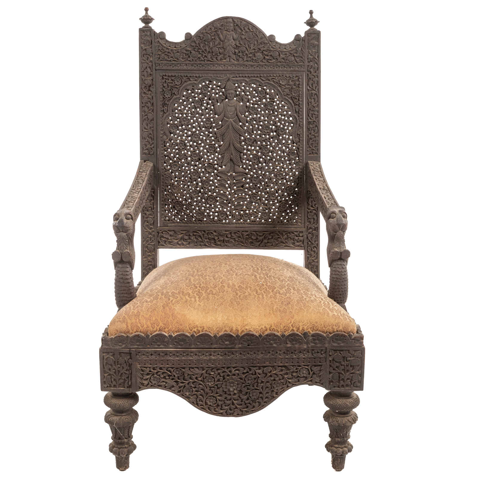 BURMESE CARVED HARDWOOD ARMCHAIR 2ea095