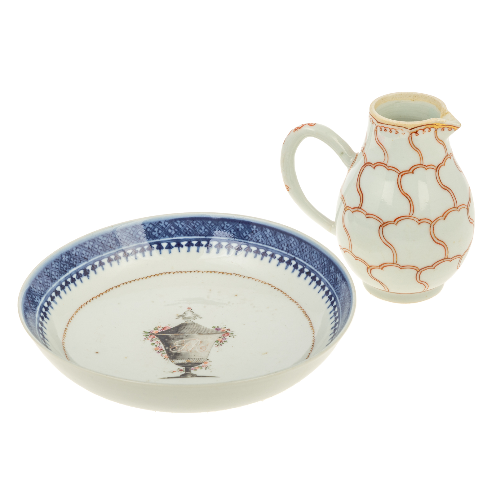 CHINESE EXPORT ARMORIAL SAUCER & LOTUS