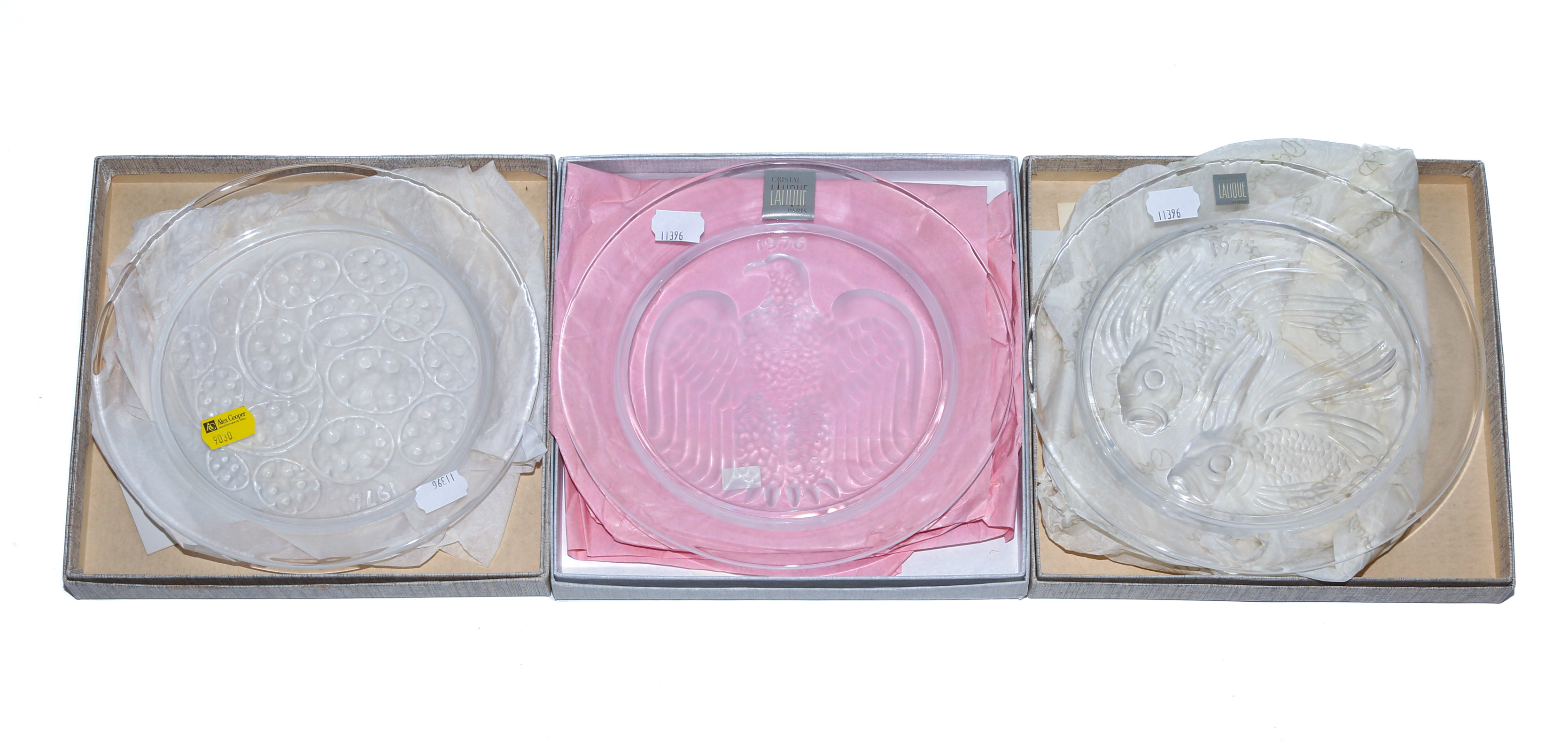 THREE LALIQUE CRYSTAL ANNUAL PLATES