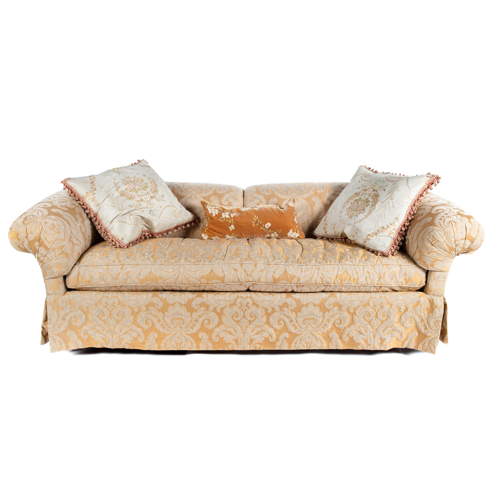 CUSTOM DAMASK UPHOLSTERED SOFA 2ea273