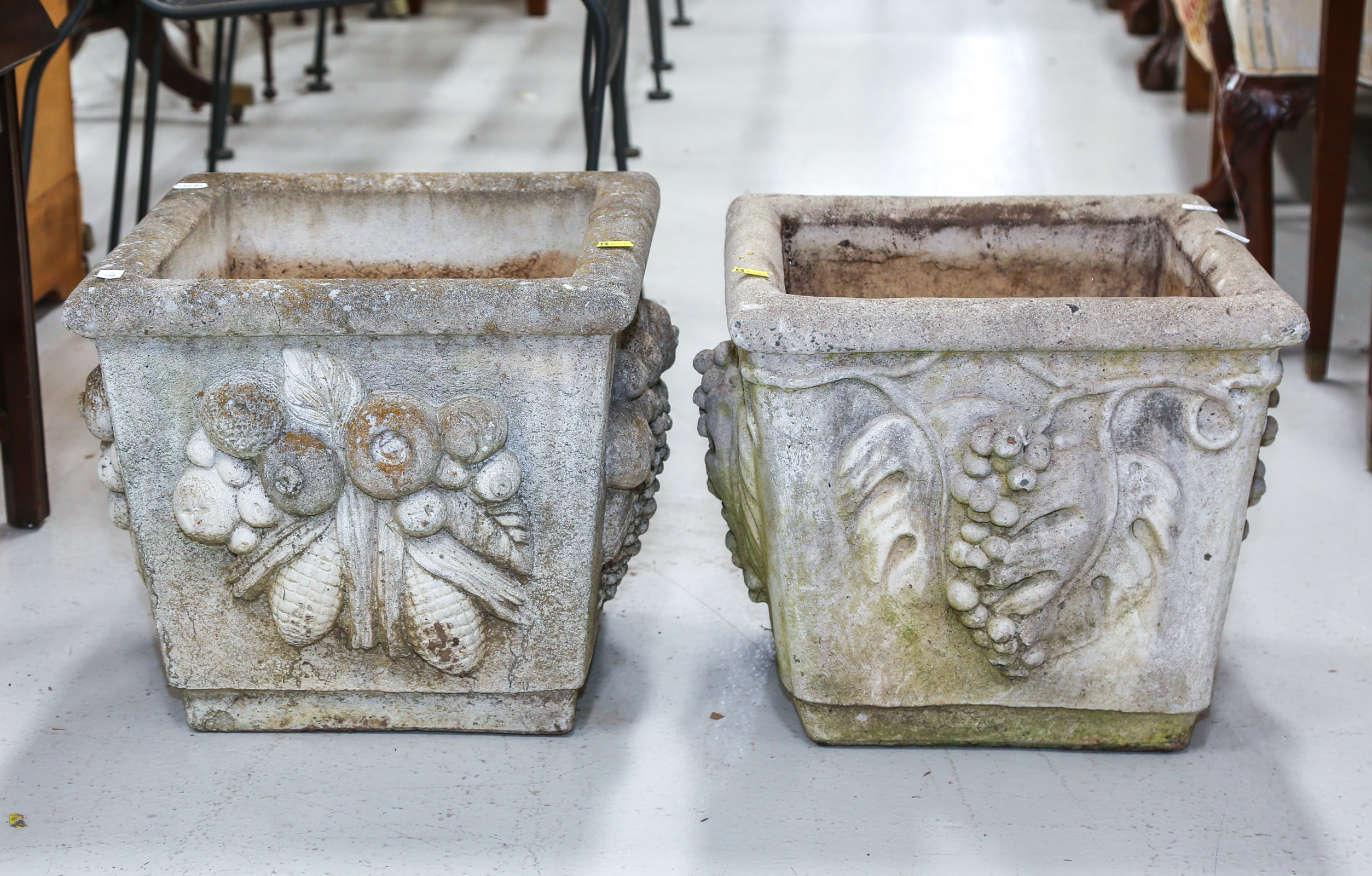 A NEAR PAIR OF CAST CEMENT JARDINIERES 2ea28a