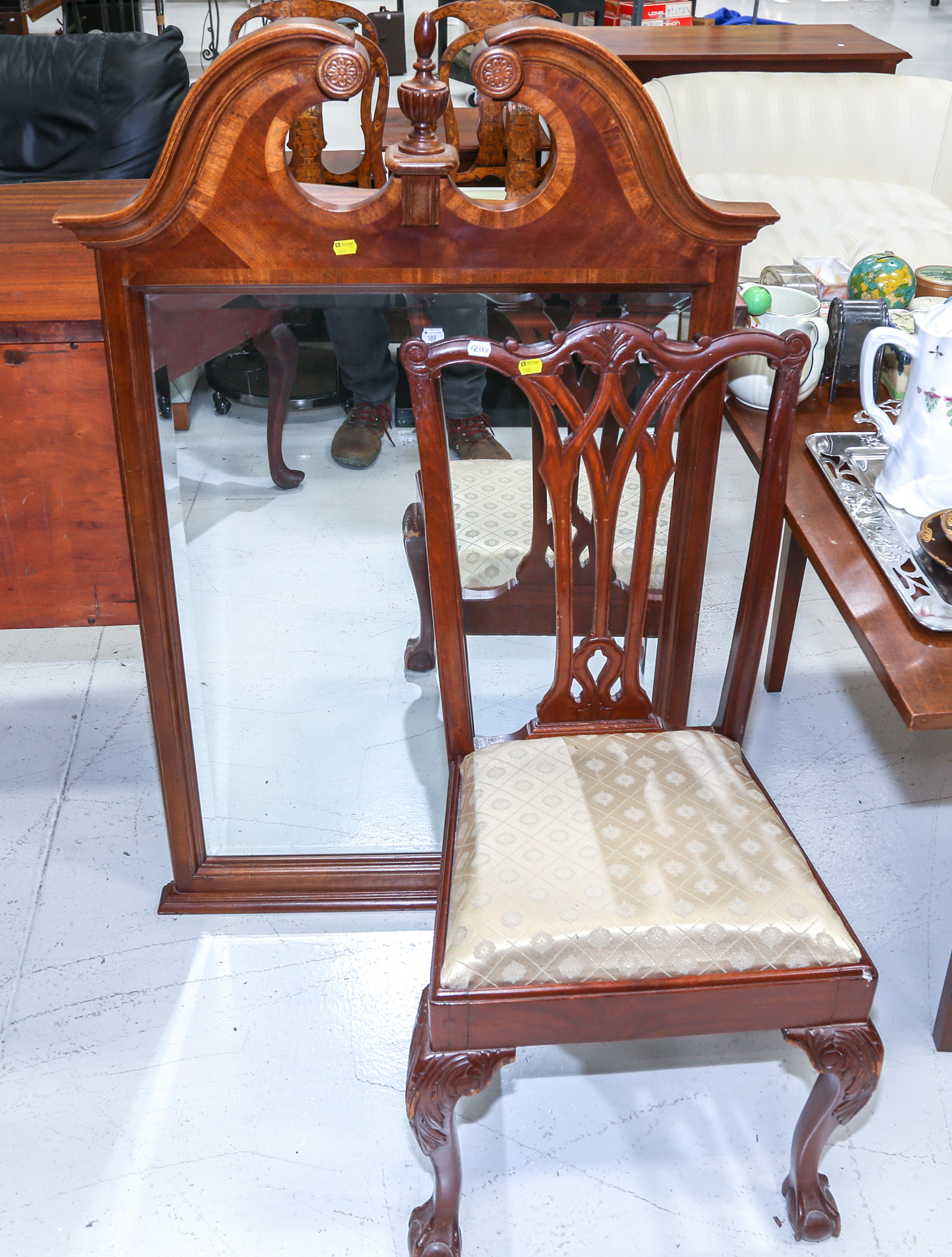 CHIPPENDALE STYLE SIDE CHAIR; MIRROR