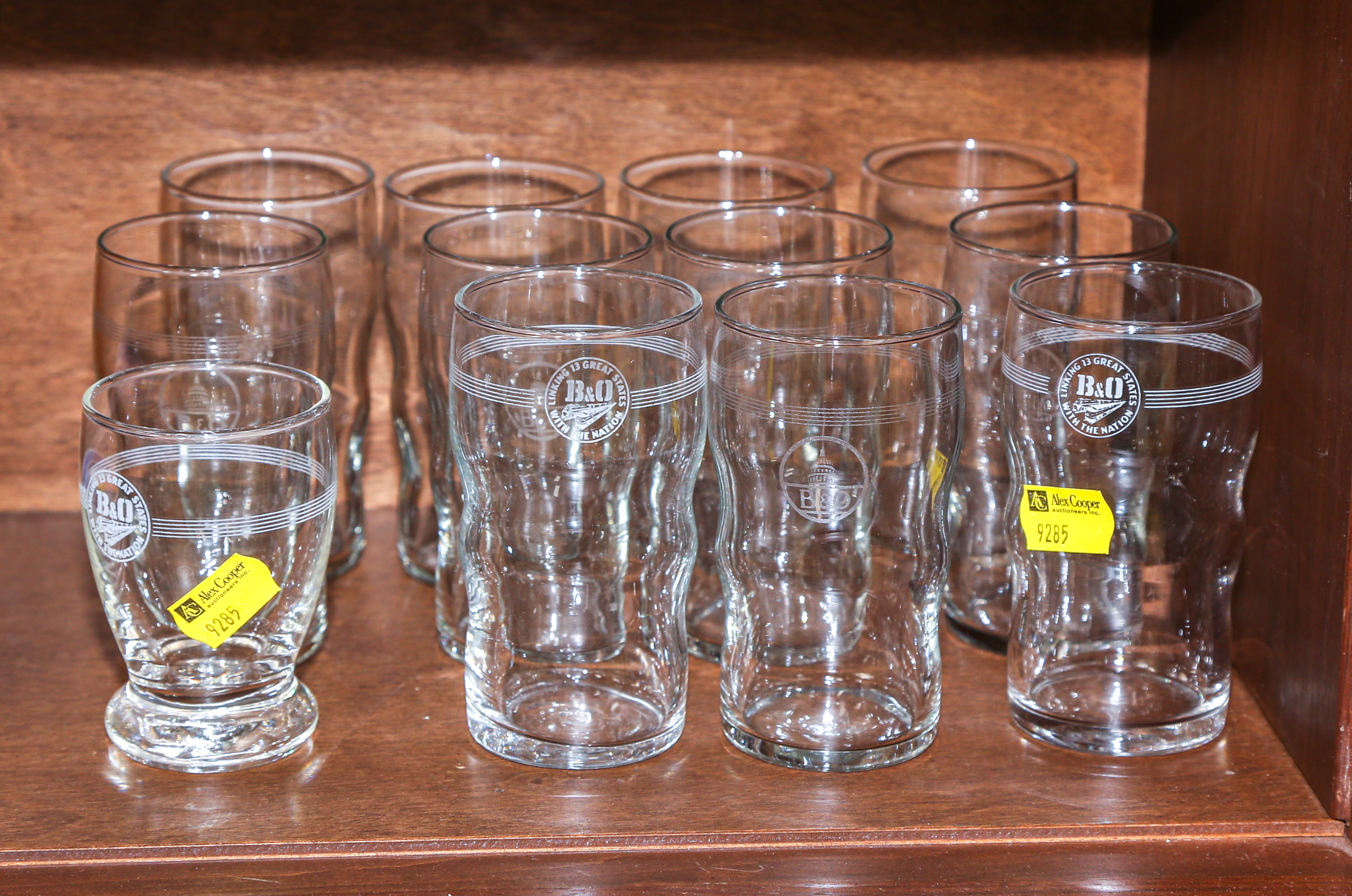 12 B & O GLASSES 20th century; with