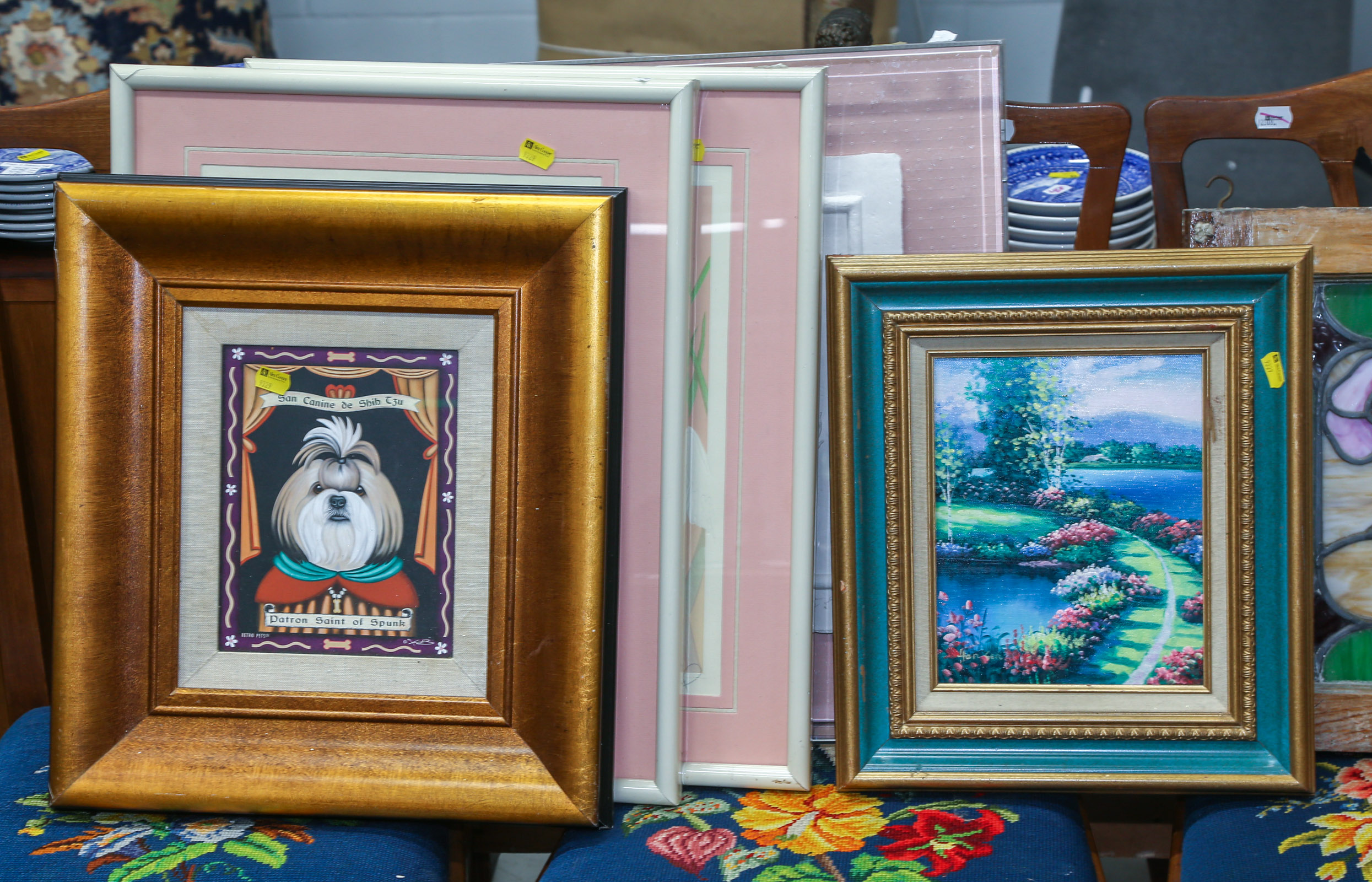 FIVE FRAMED ARTWORKS Including