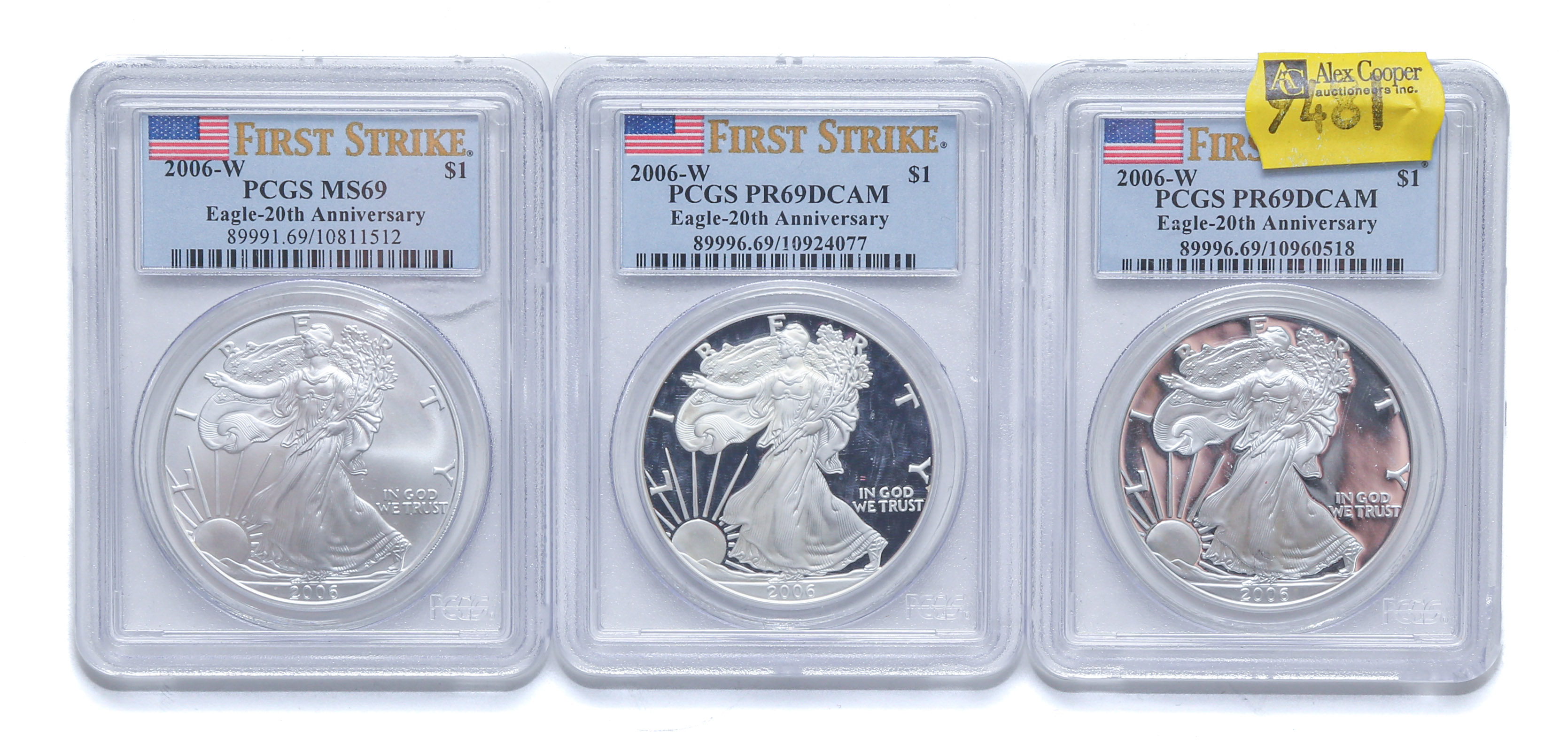 THREE SILVER EAGLES FROM 2006 20TH