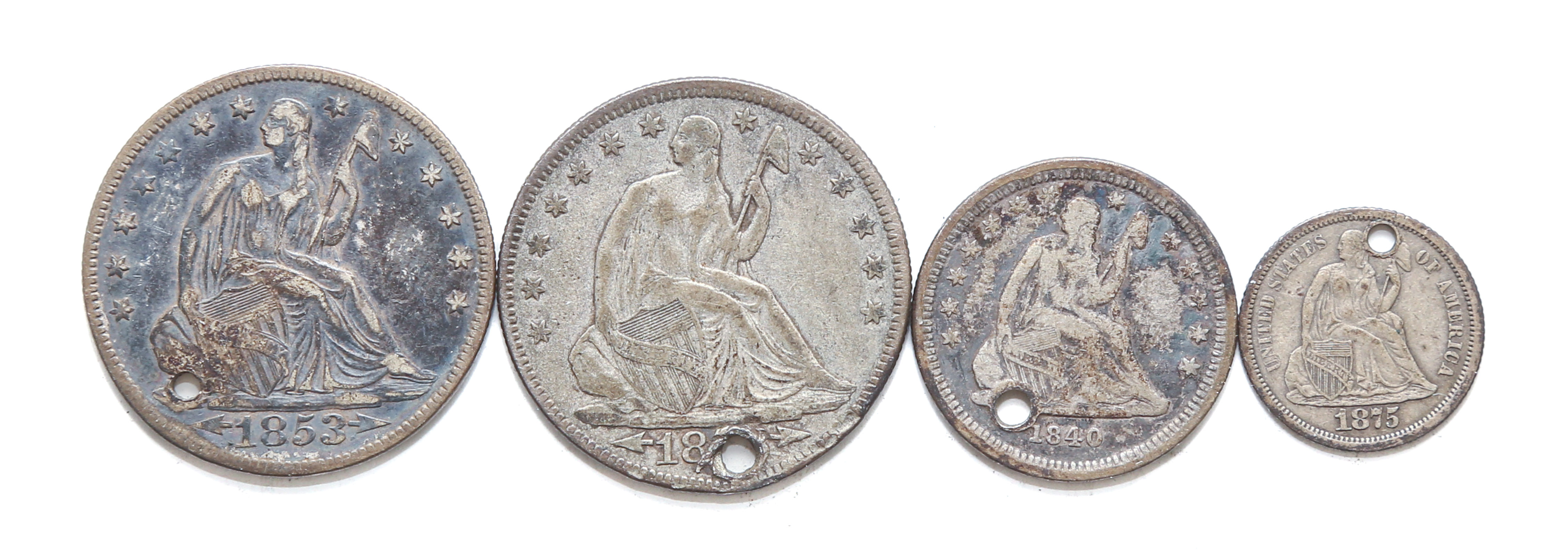 FOUR SEATED LIBERTY COINS NICE,