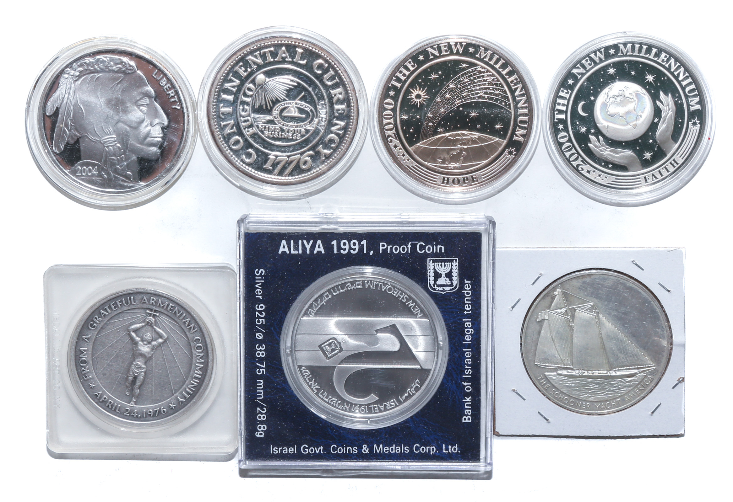 SEVEN .999 & STERLING SILVER COINS