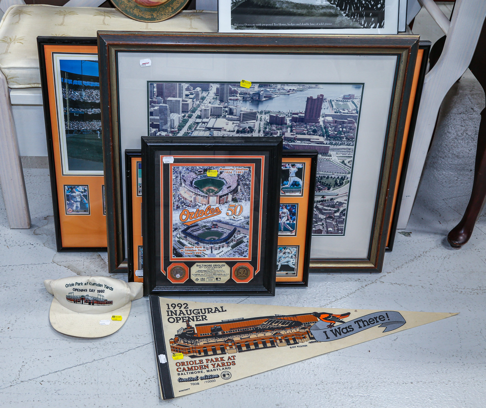 FIVE FRAMED ORIOLES ITEMS Including 2ea3db