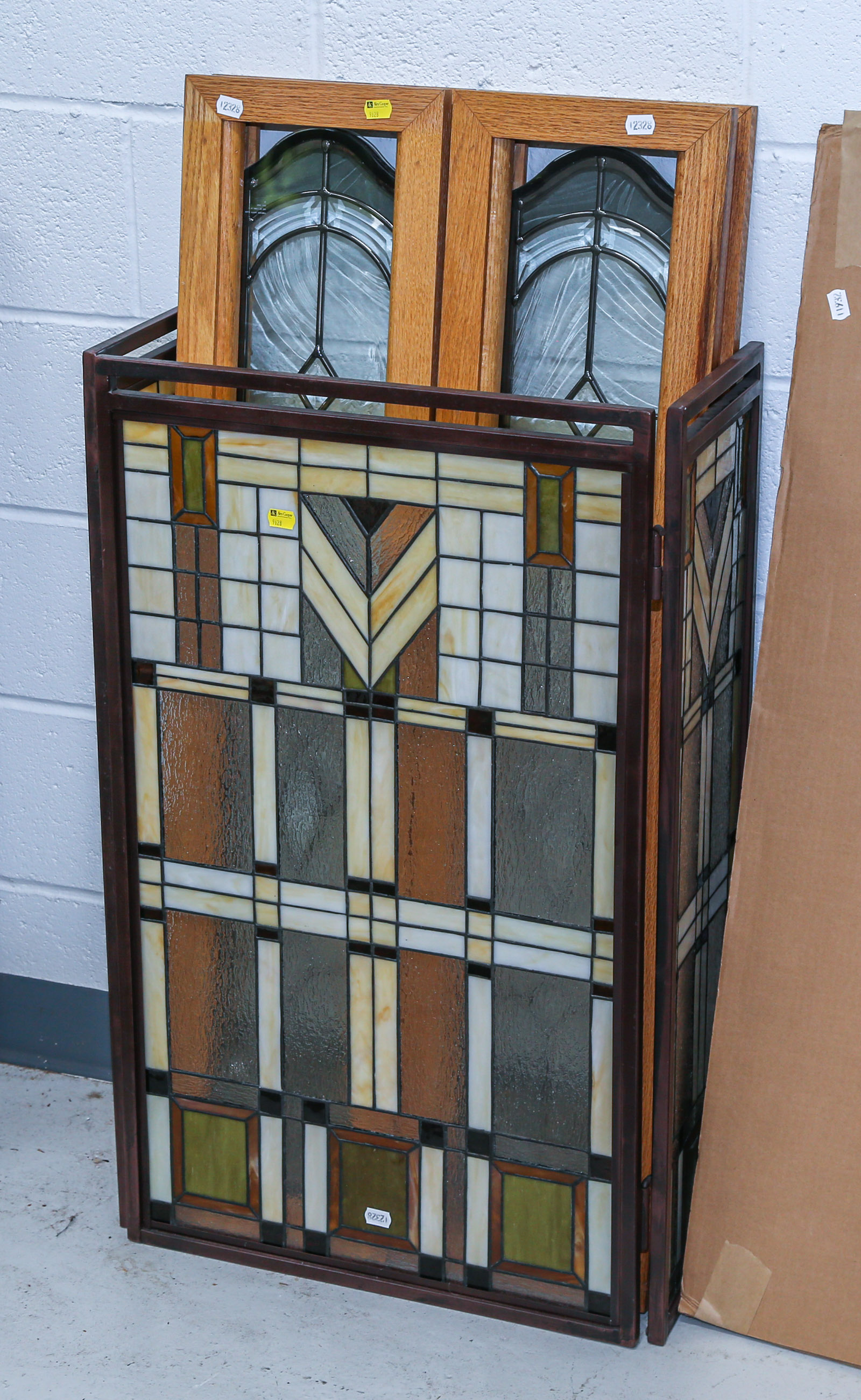 A MODERN STAINED GLASS FIRE SCREEN With