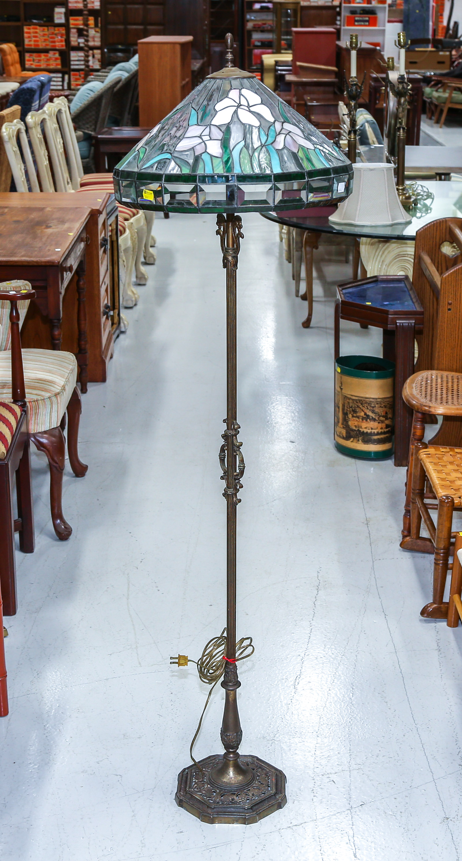 ANTIQUE FLOOR LAMP With modern leaded