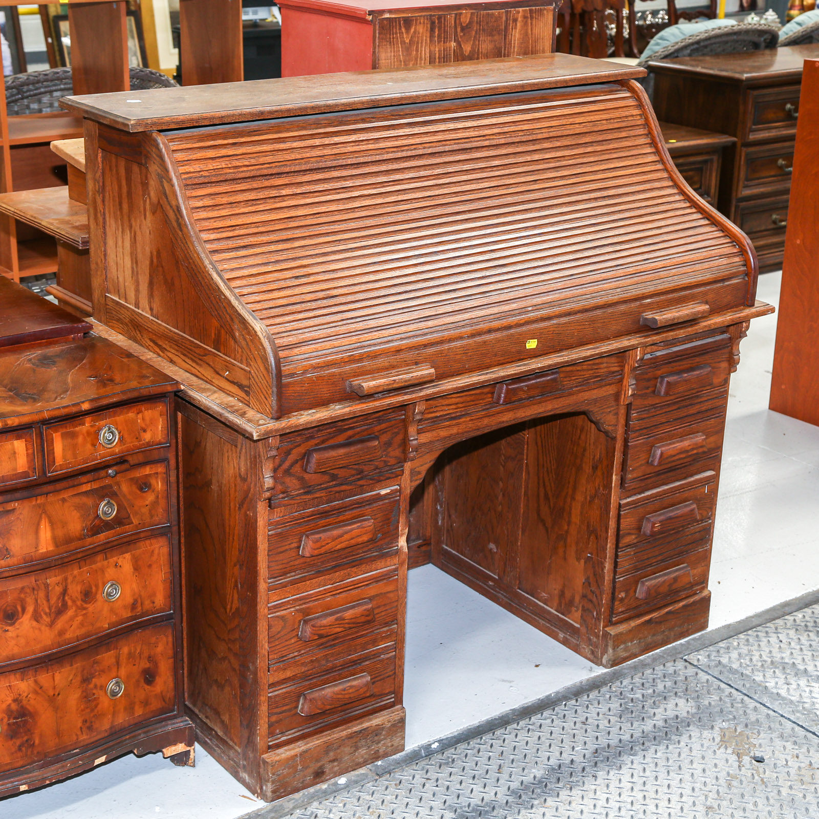 ANTIQUE OAK ROLL TOP DESK 1st half,