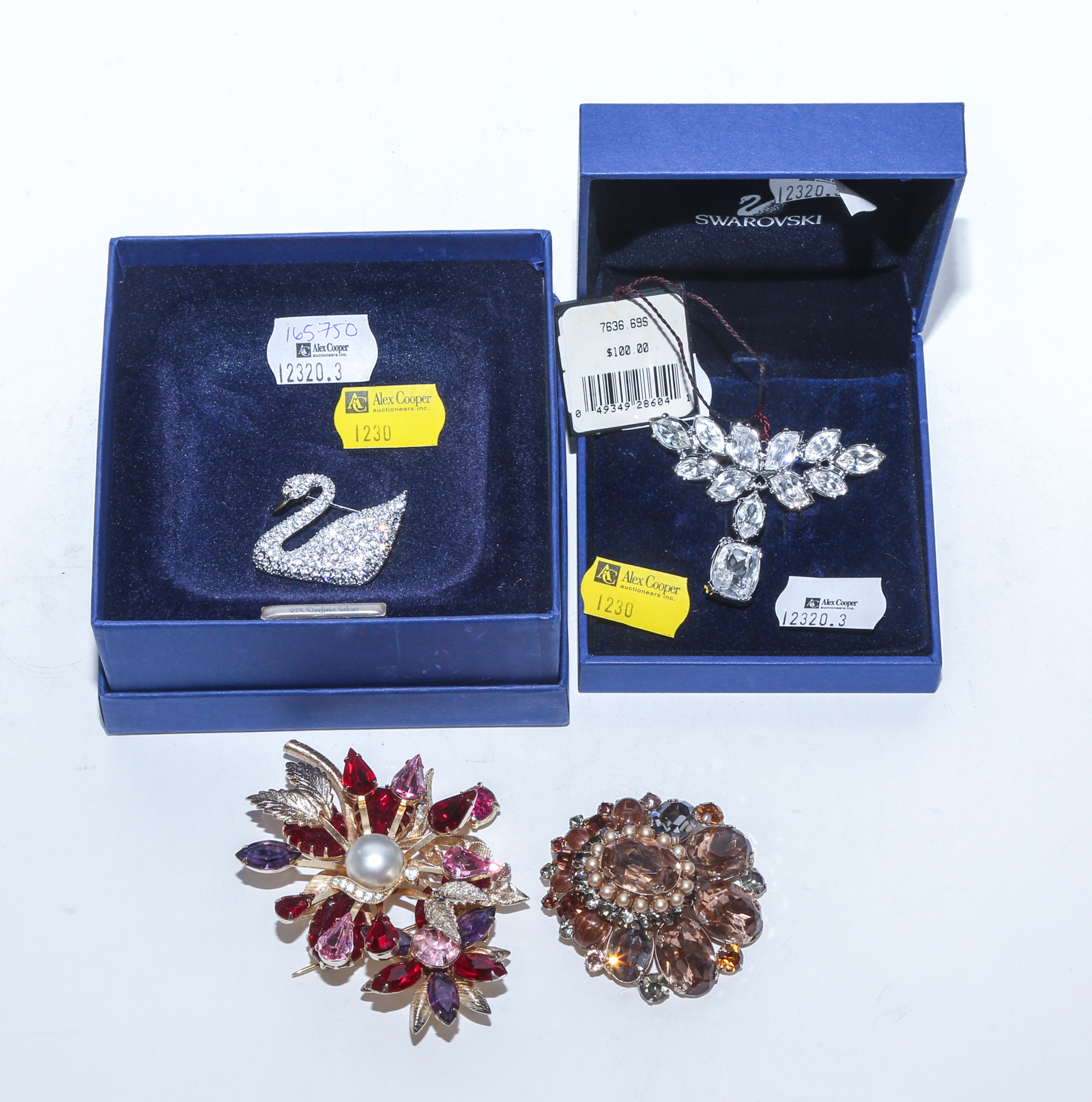 TWO SWAROVSKI BROOCHES & TWO OTHER RHINESTONE