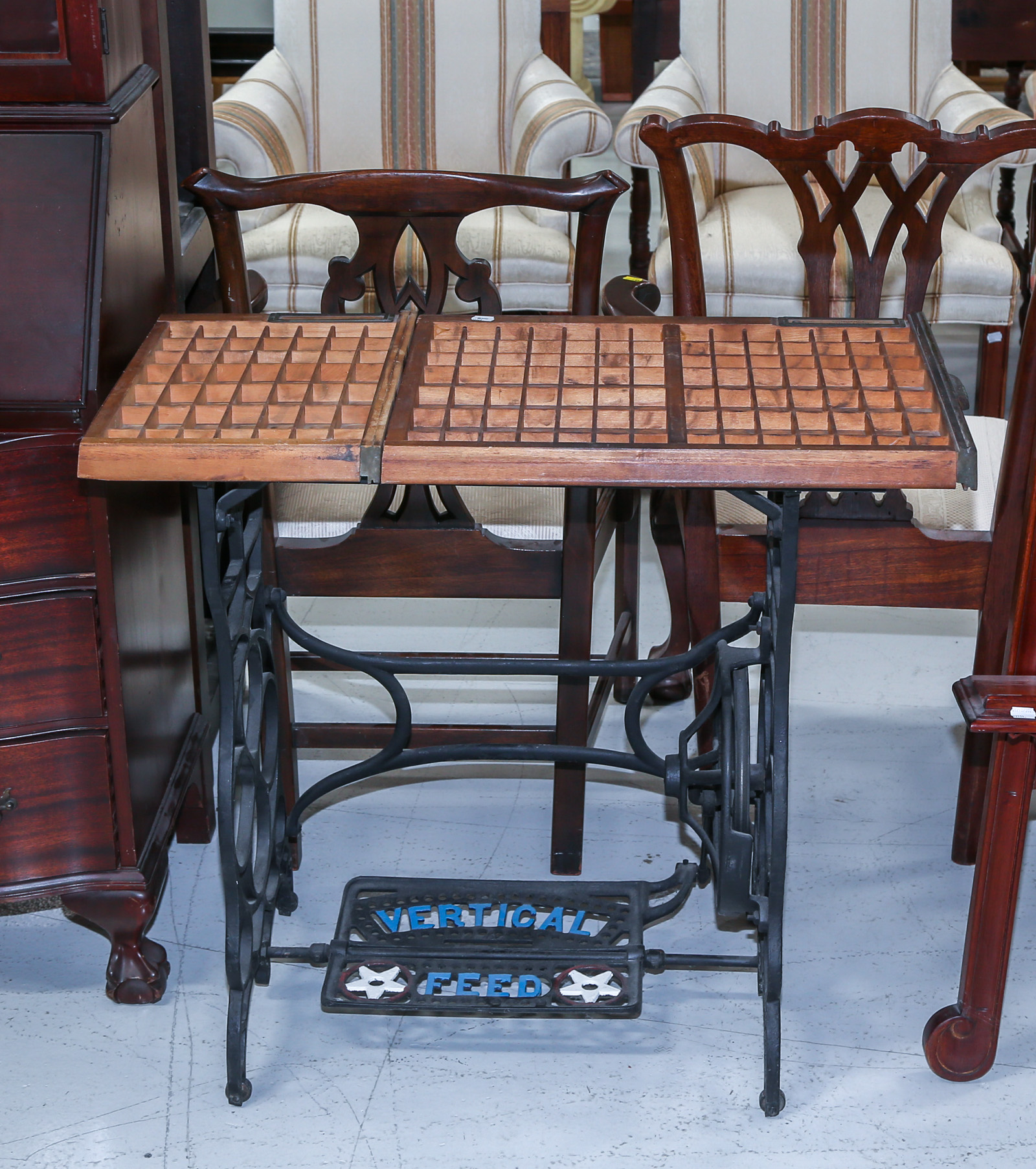 TWO PRINTER TRAYS & A TREADLE SEWING