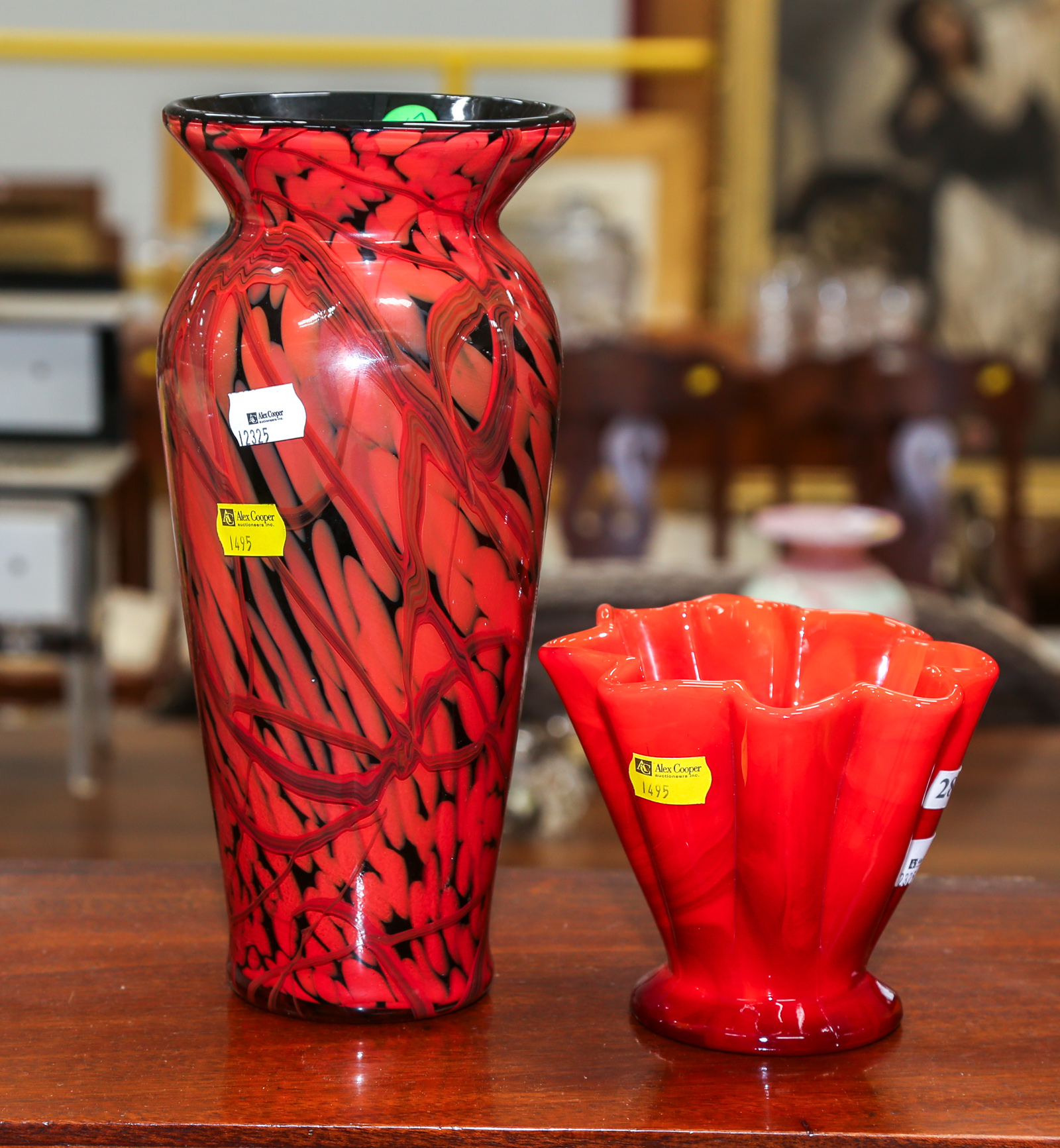 TWO FENTON ART GLASS VASES Tallest is