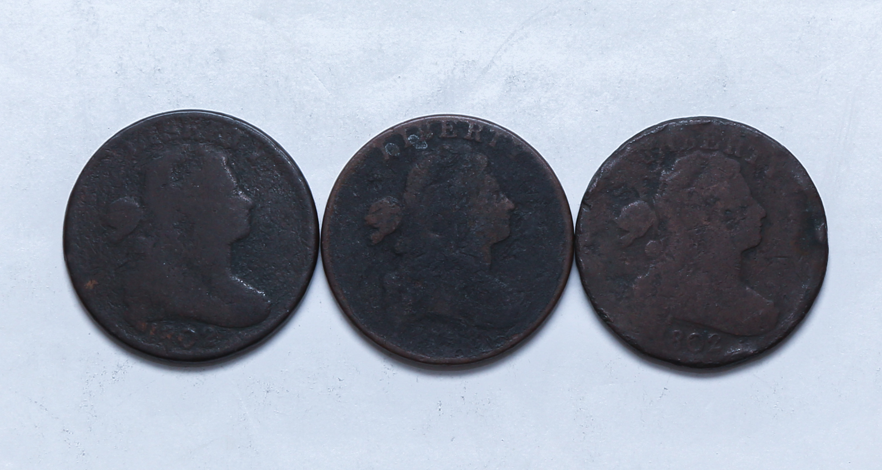 THREE DRAPED BUST LARGE CENTS 1798