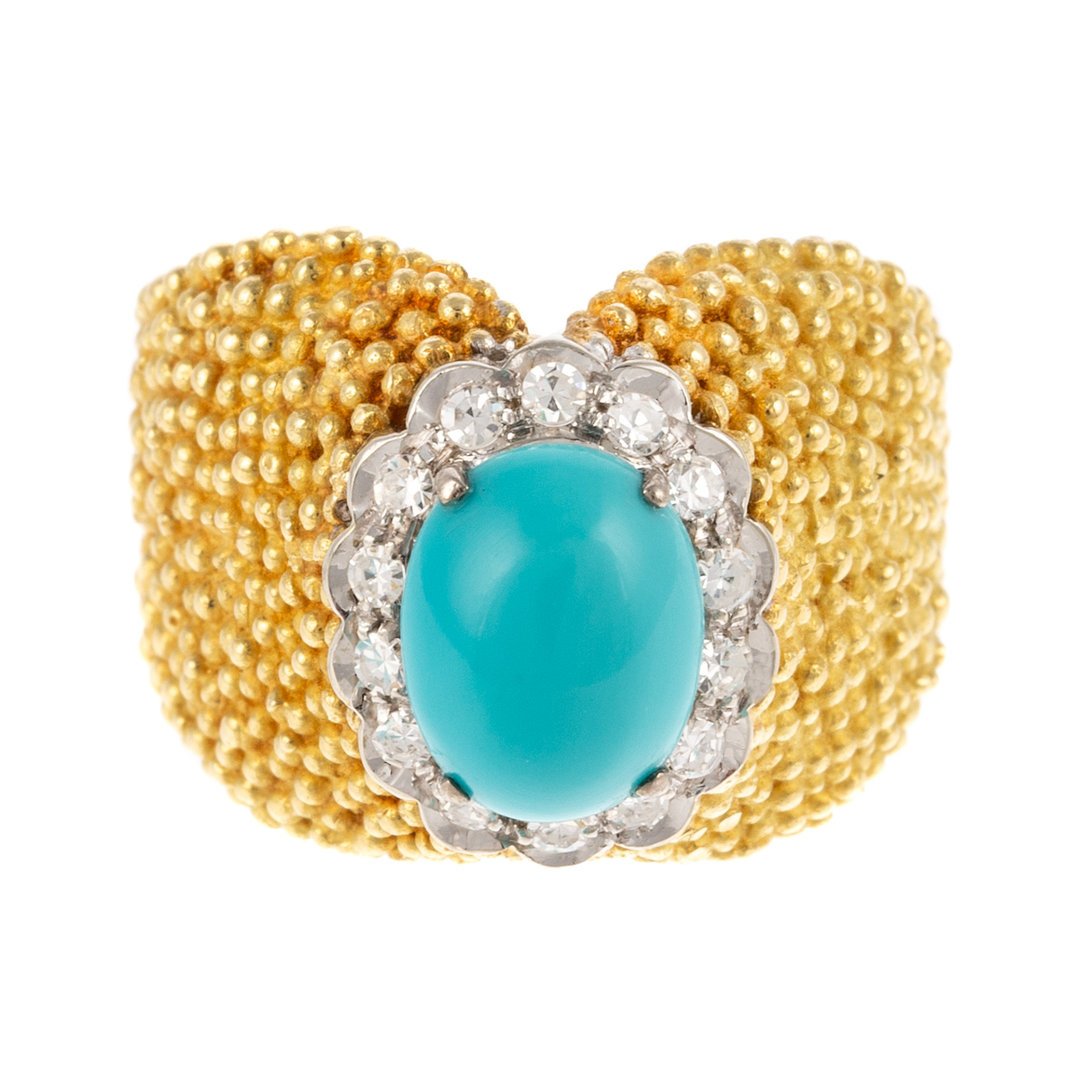 A TURQUOISE & DIAMOND RING IN 18K