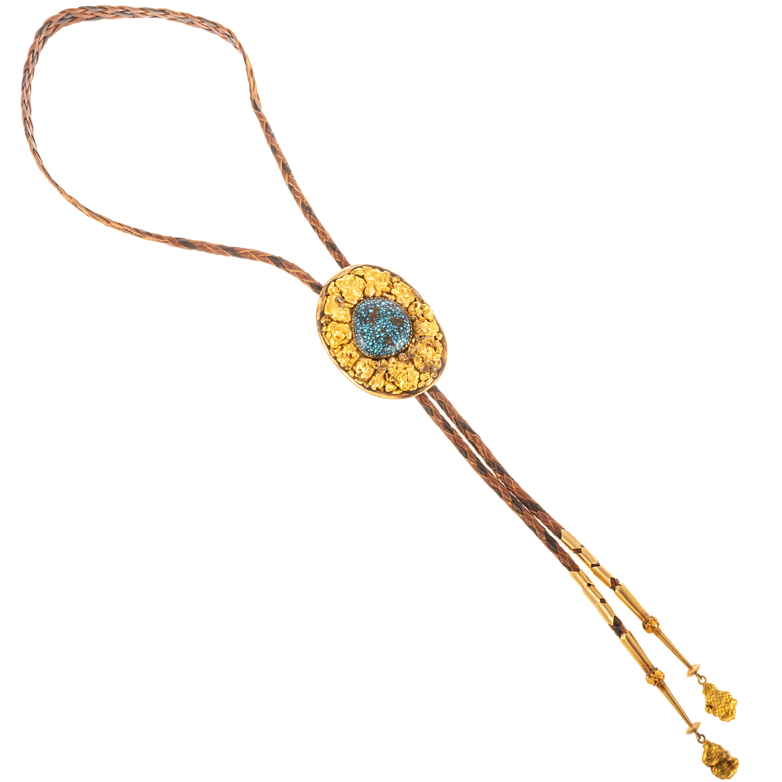 A NAVAJO 14K & TURQUOISE BOLO TIE BY