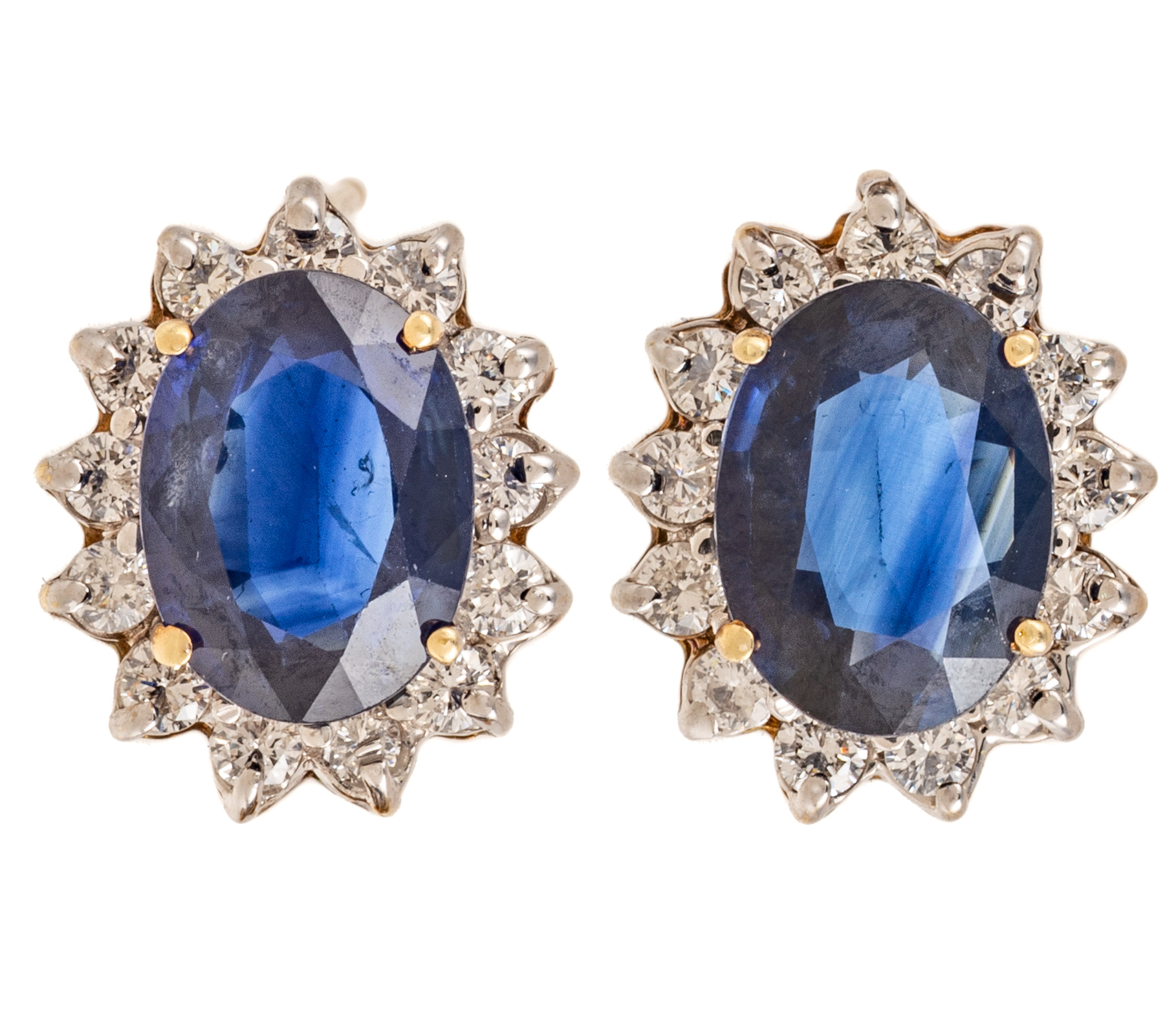 A PAIR OF SAPPHIRE & DIAMOND HALO