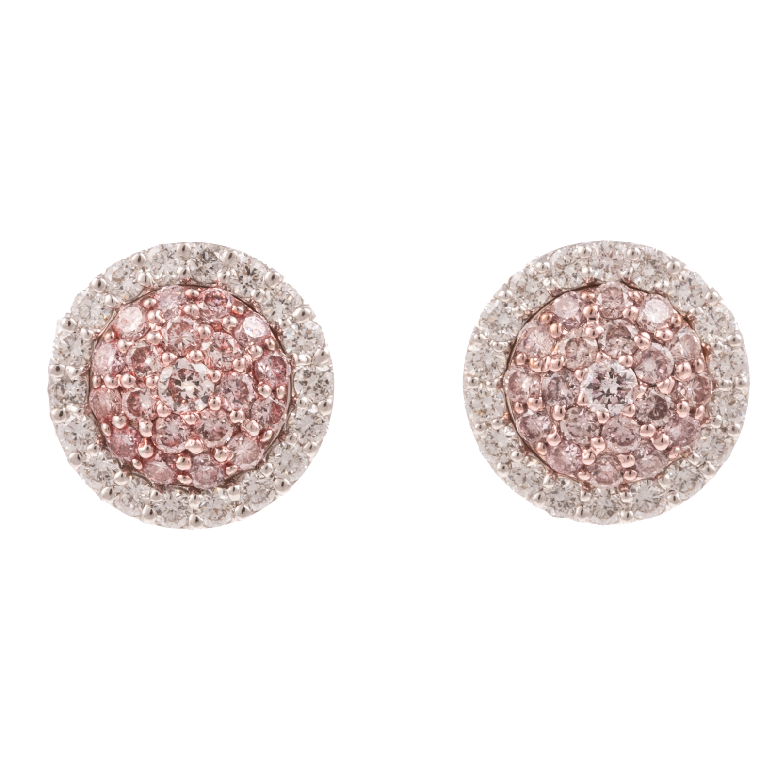 A PAIR OF PINK PAVE DIAMOND EARRINGS