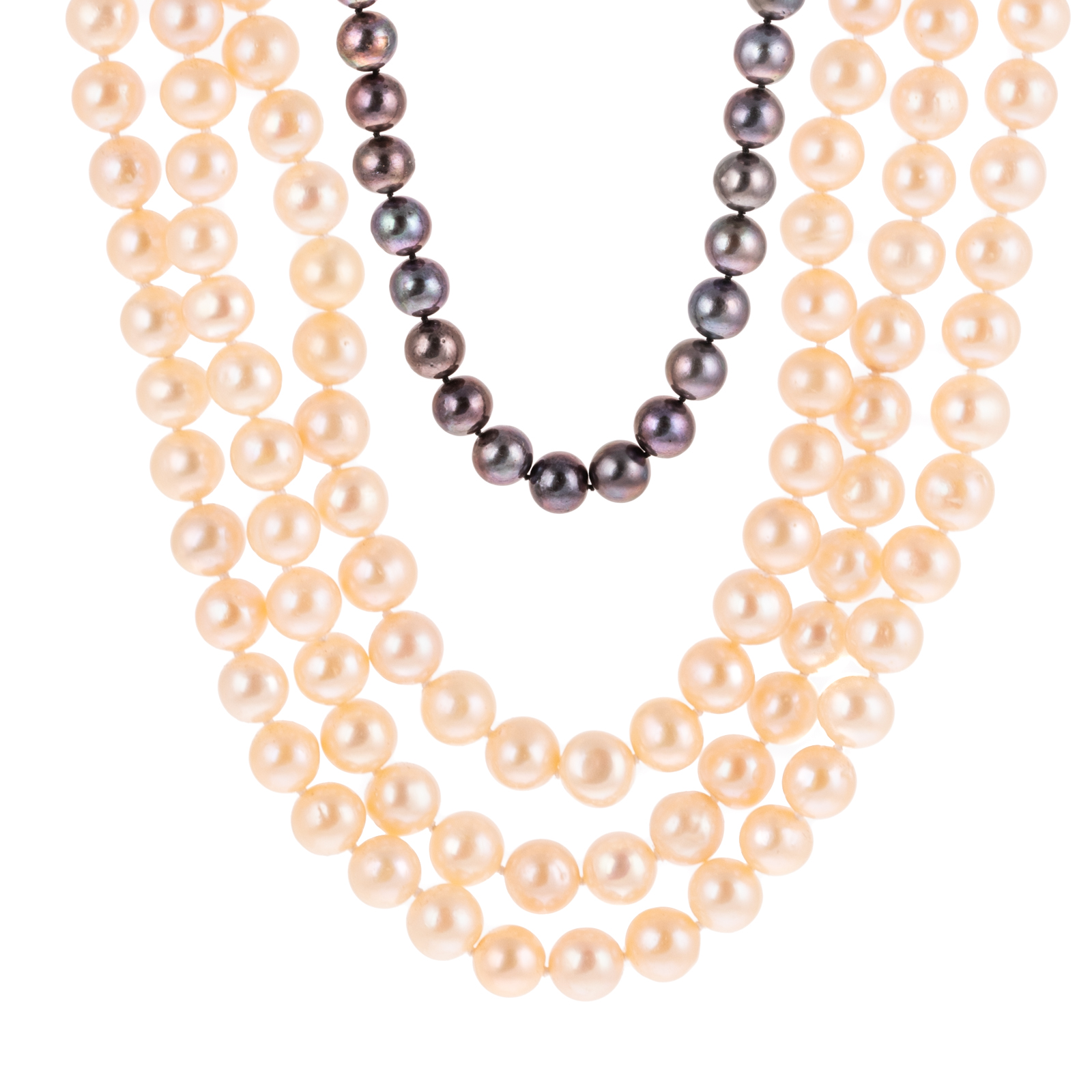 TWO PEARL NECKLACES, CREAM THREE-STRAND