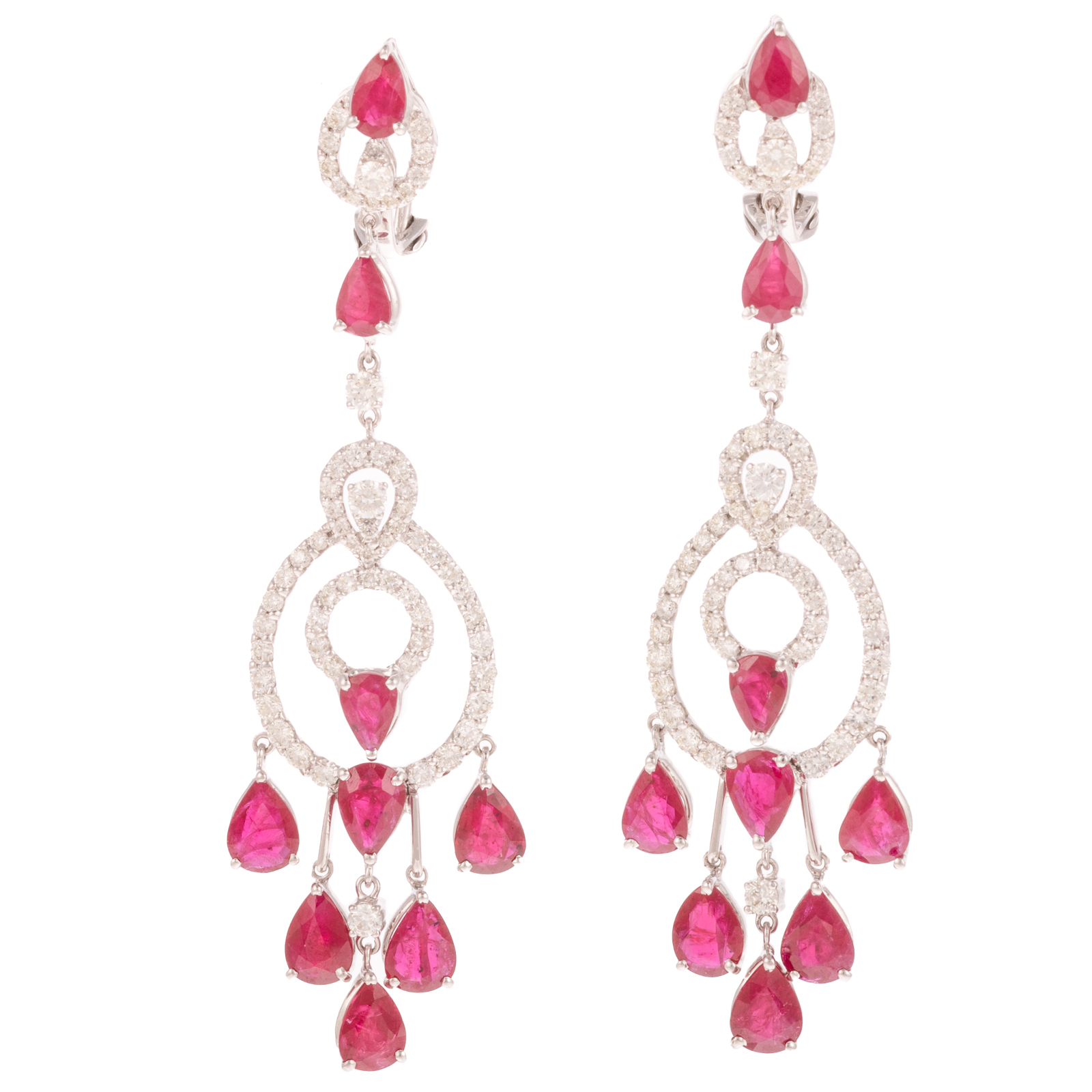 A PAIR OF RUBY DIAMOND DANGLE 2ea723