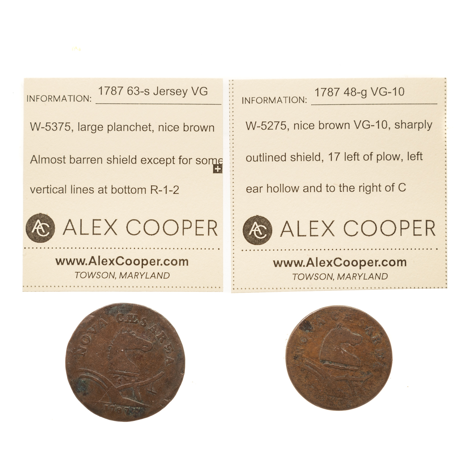 NICE PAIR OF 1787 NJ COPPERS 48-G