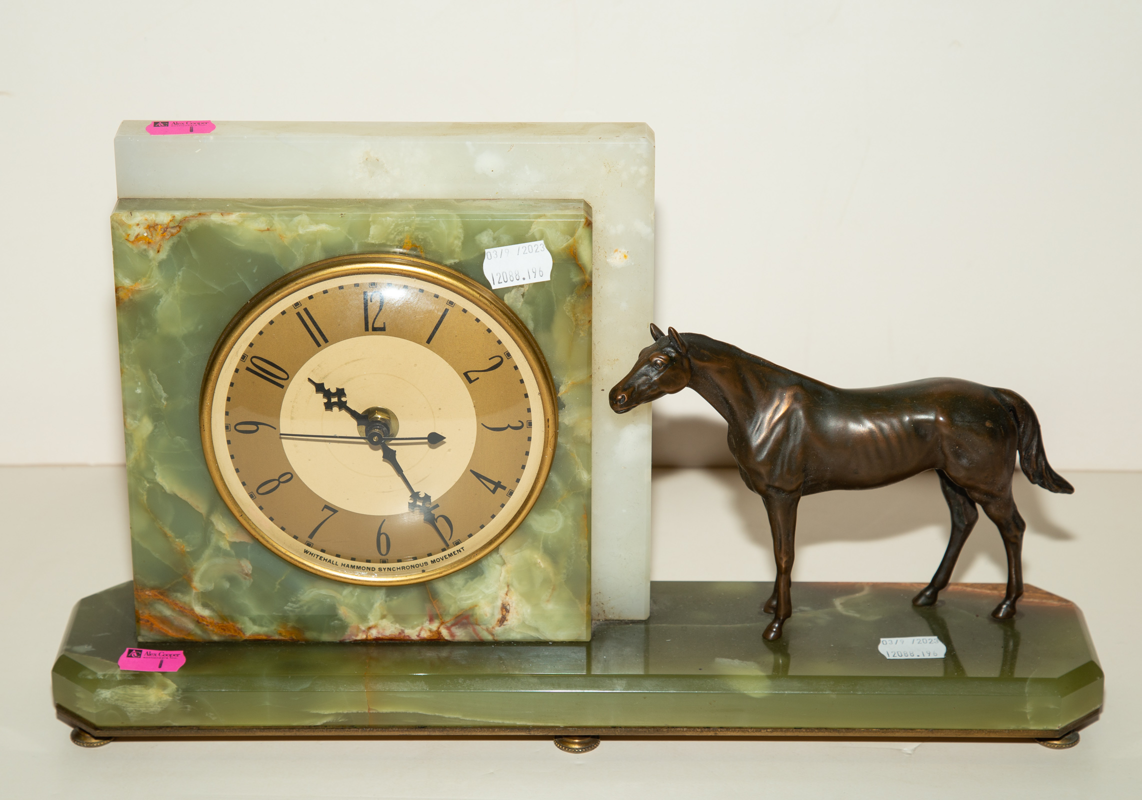 ART DECO ONYX FIGURAL DESK CLOCK