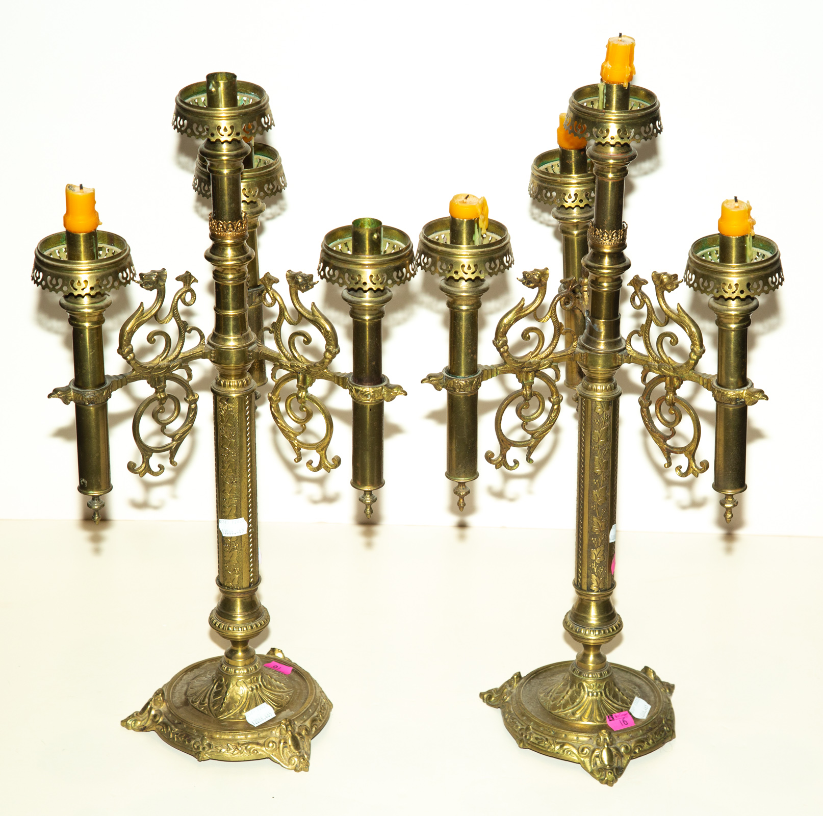 A PAIR OF ART NOUVEAU BRASS CANDELABRA 2ea7e0