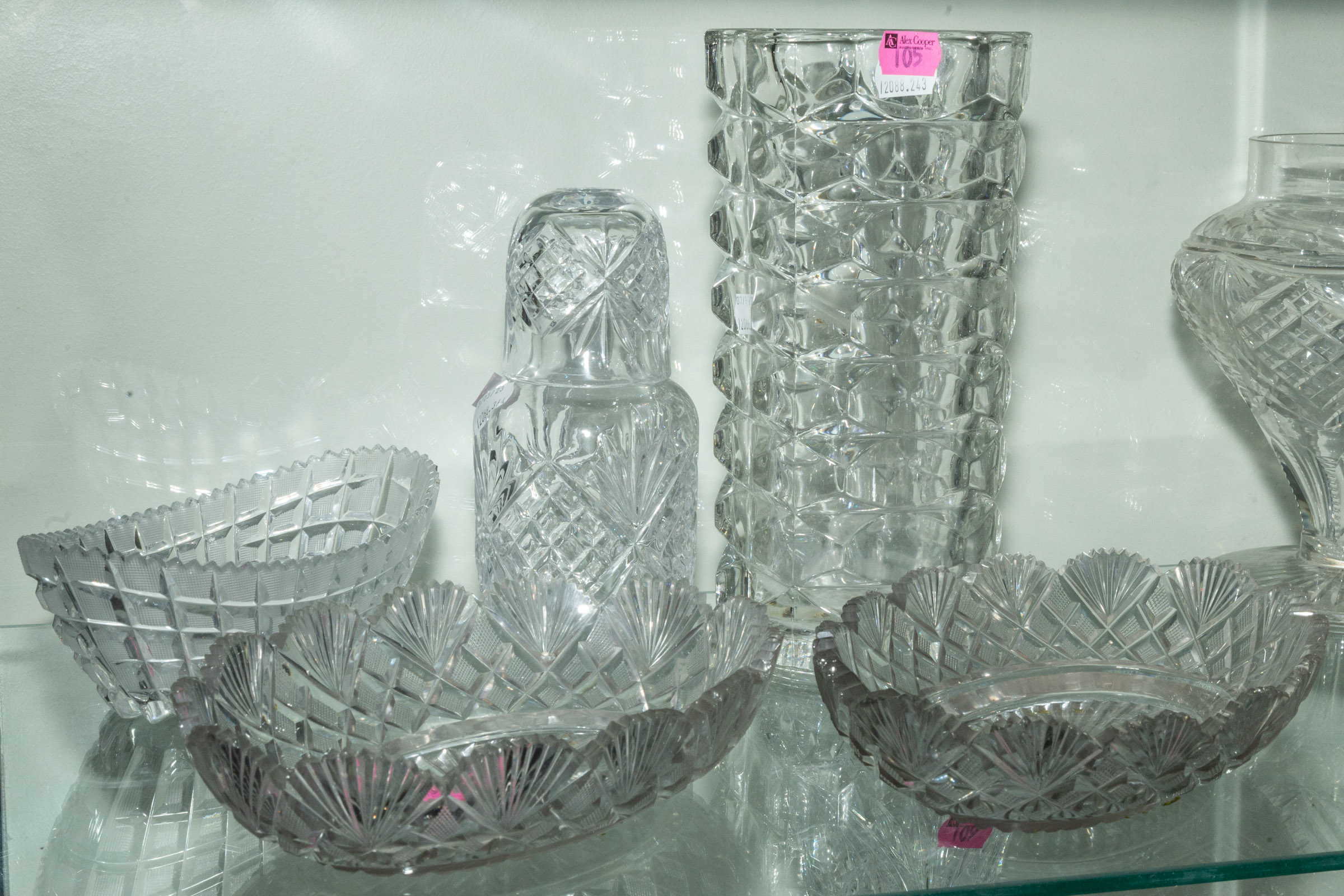 FIVE GLASS ARTICLES Includes a pair