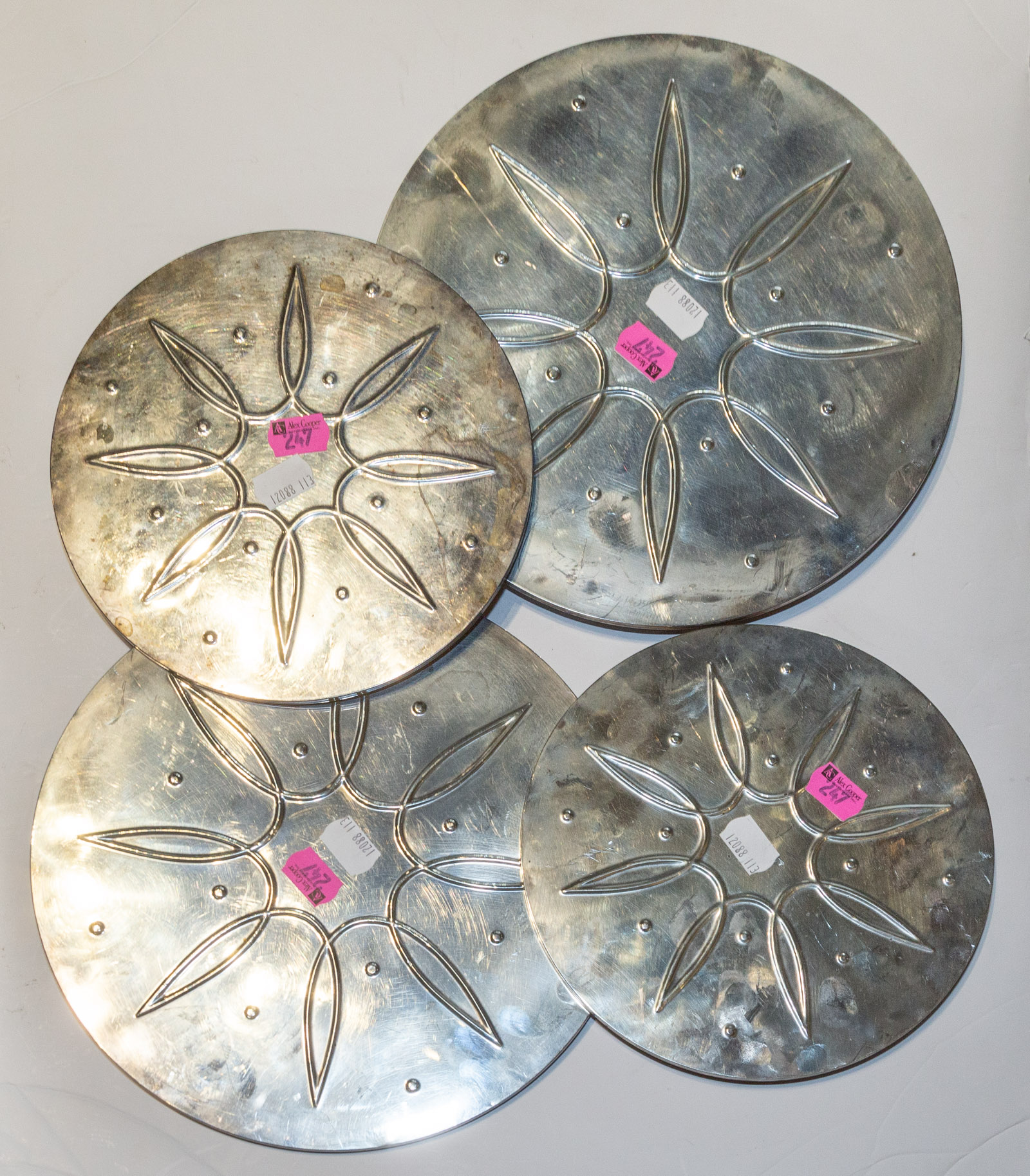 FOUR TOWLE STERLING MOUNTED TRIVETS