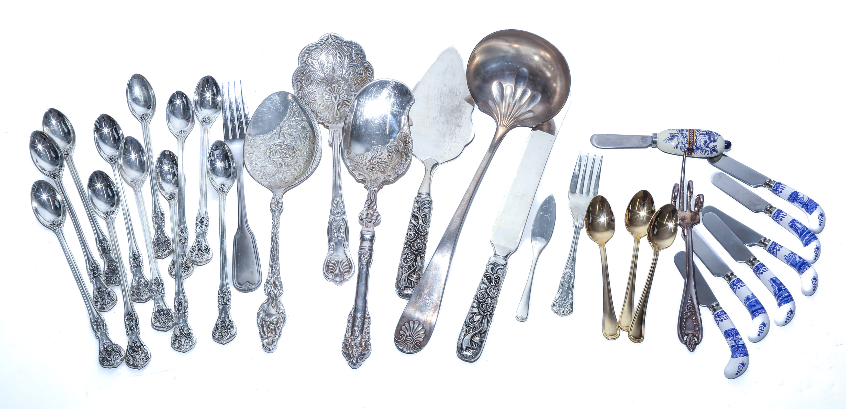 GROUP OF PLATED & OTHER FLATWARE & SERVING