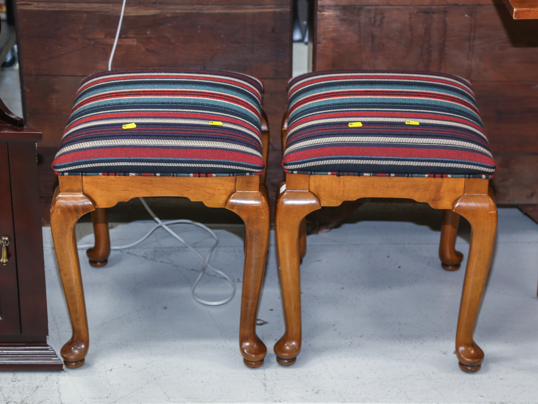 A PAIR OF QUEEN ANNE STYLE FOOTSTOOLS