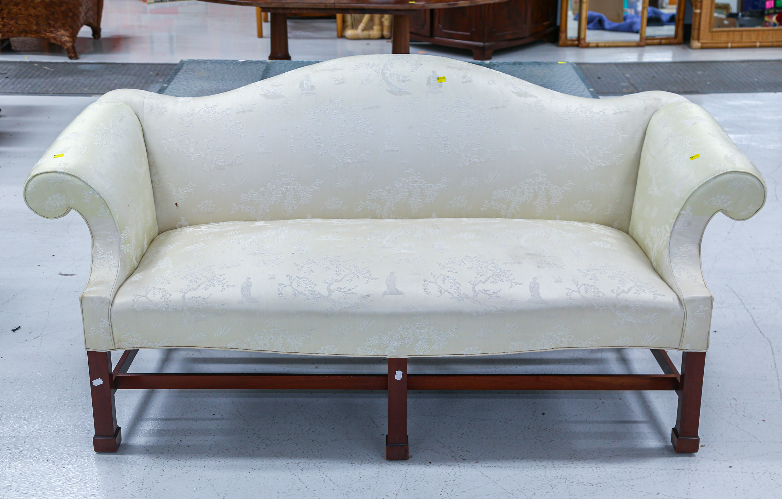 CHIPPENDALE STYLE CAMEL BACK SOFA