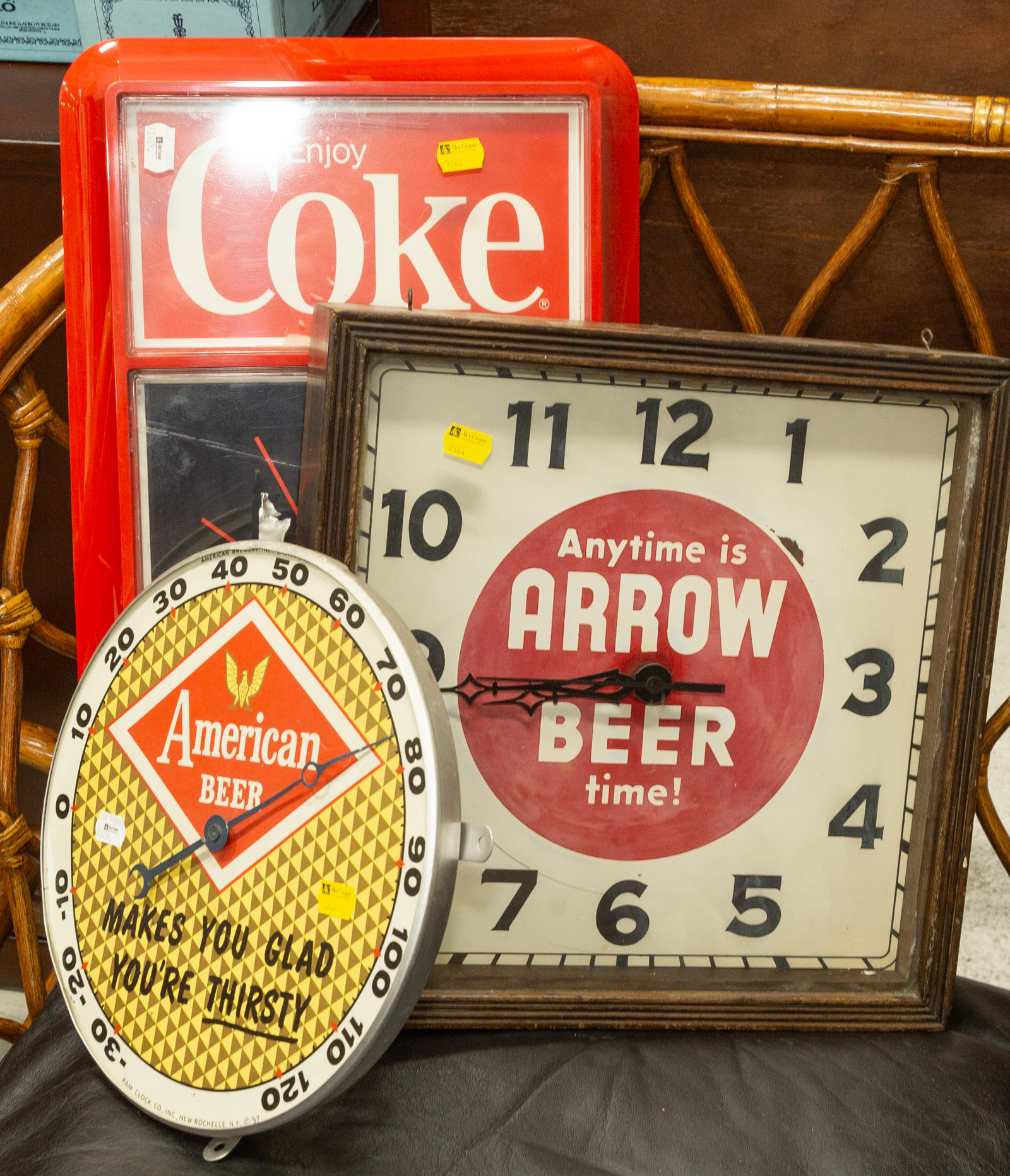 THREE BEVERAGE ADVERTISING CLOCKS;