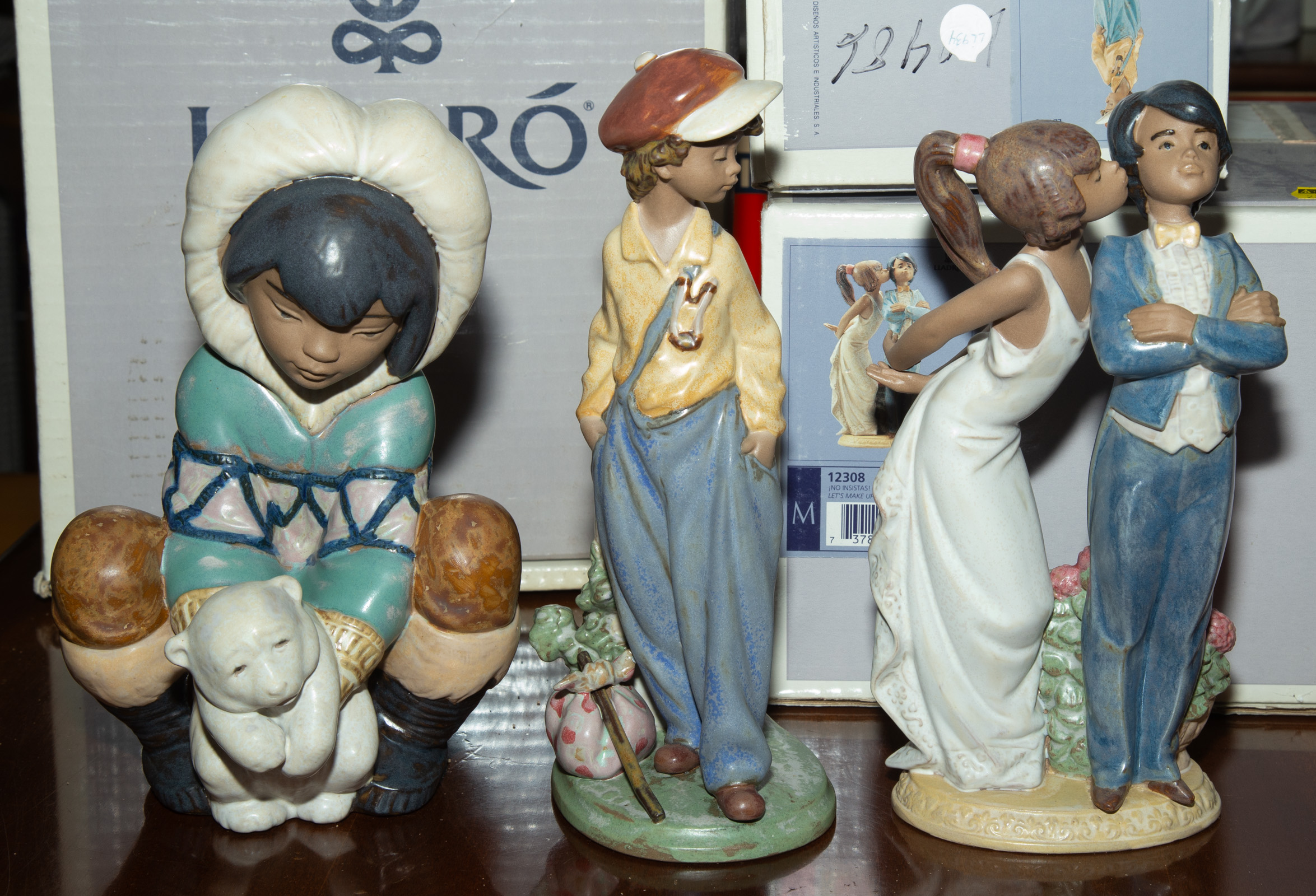 THREE LLADRO POLYCHROME PORCELAIN