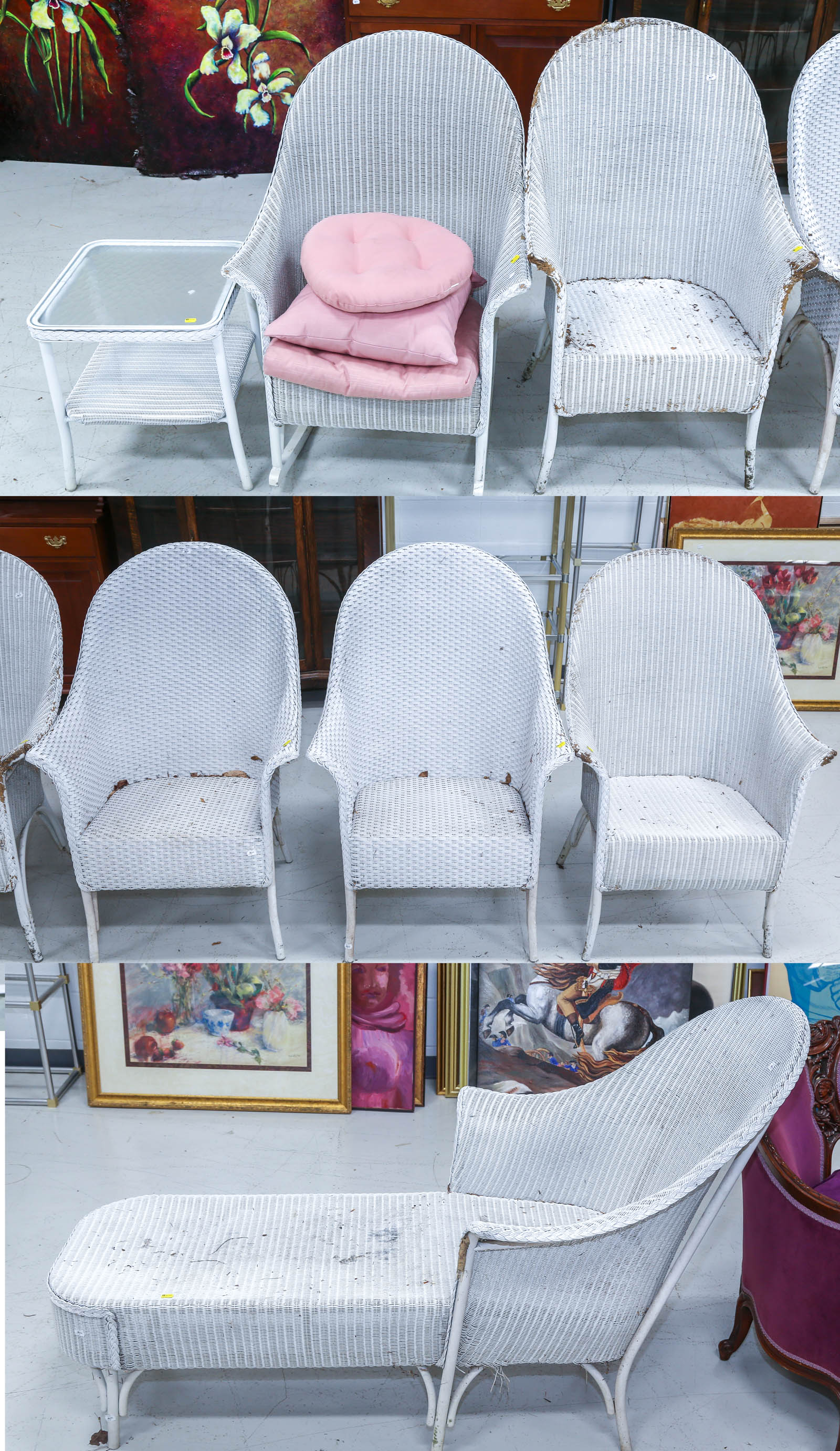 SEVEN PIECES OF WICKER PATIO FURNITURE