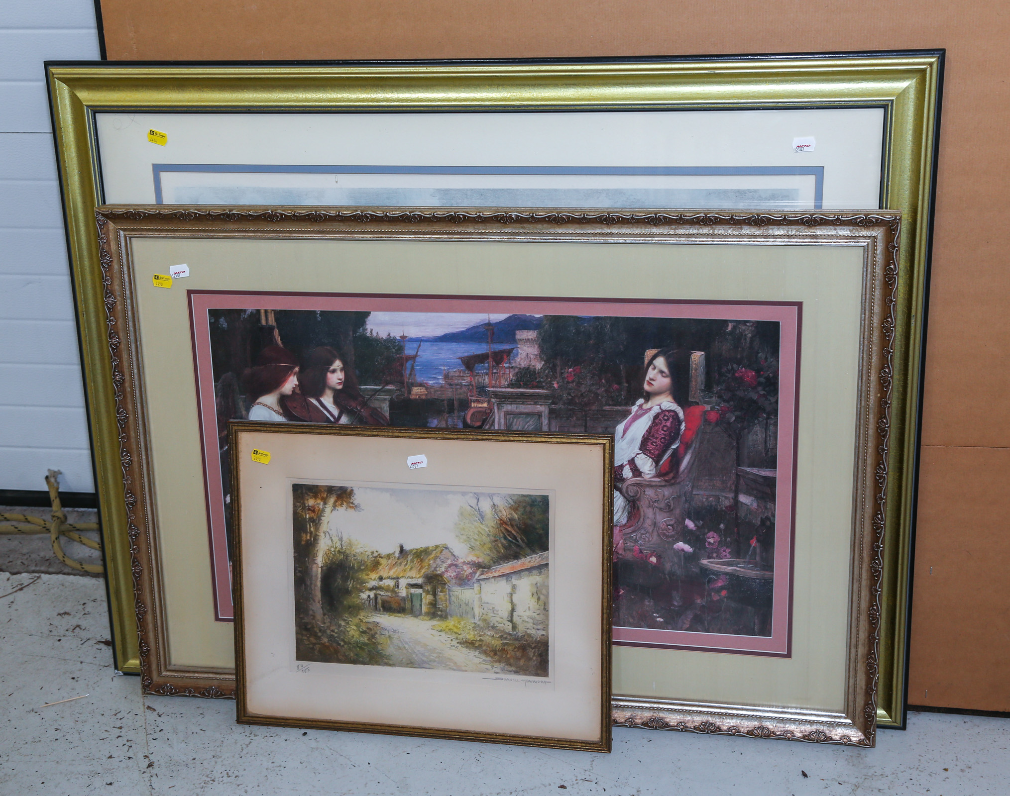 THREE FRAMED ARTWORKS .