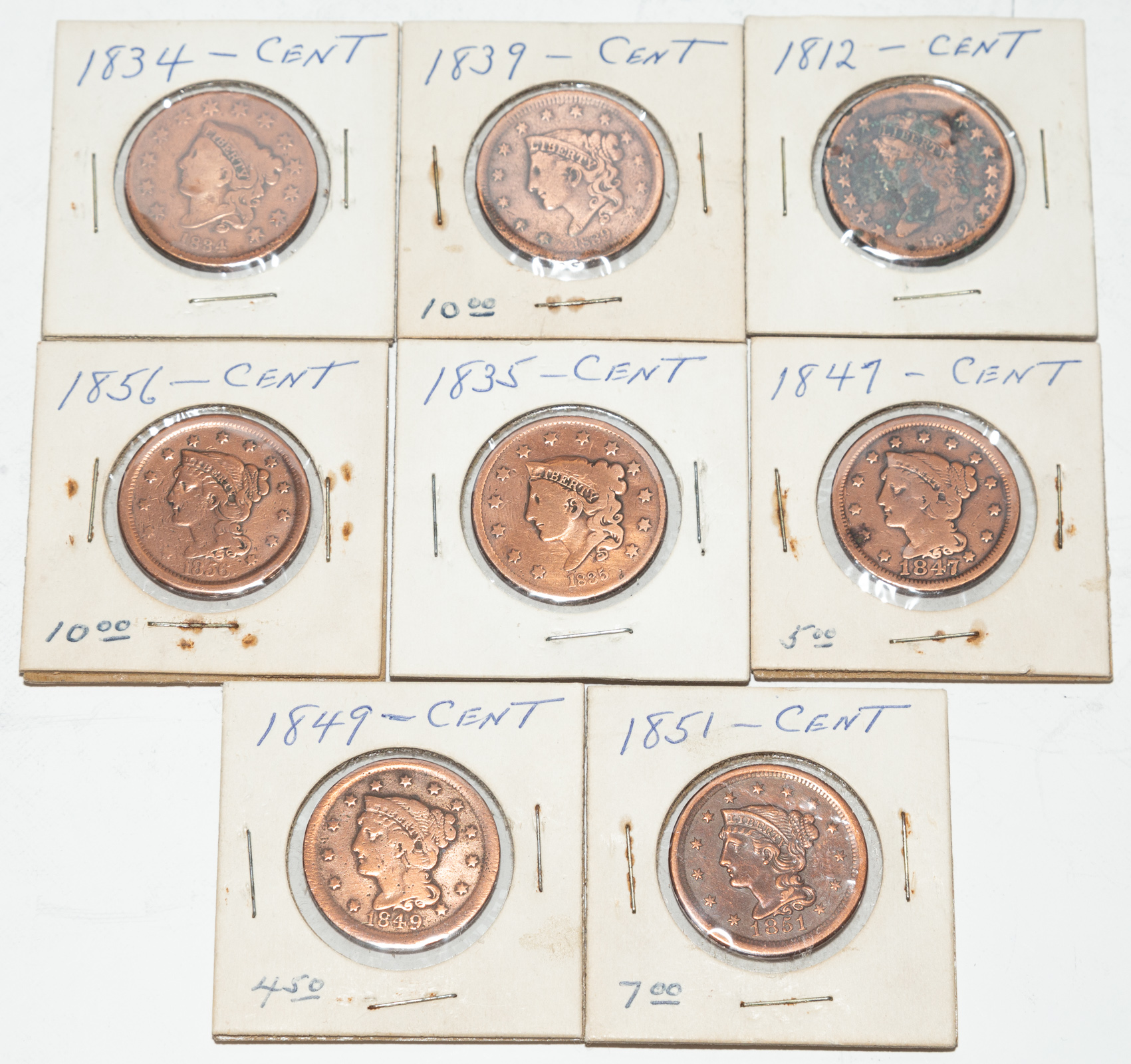 EIGHT CLEANED LARGE CENTS All Cleaned  2eab2c